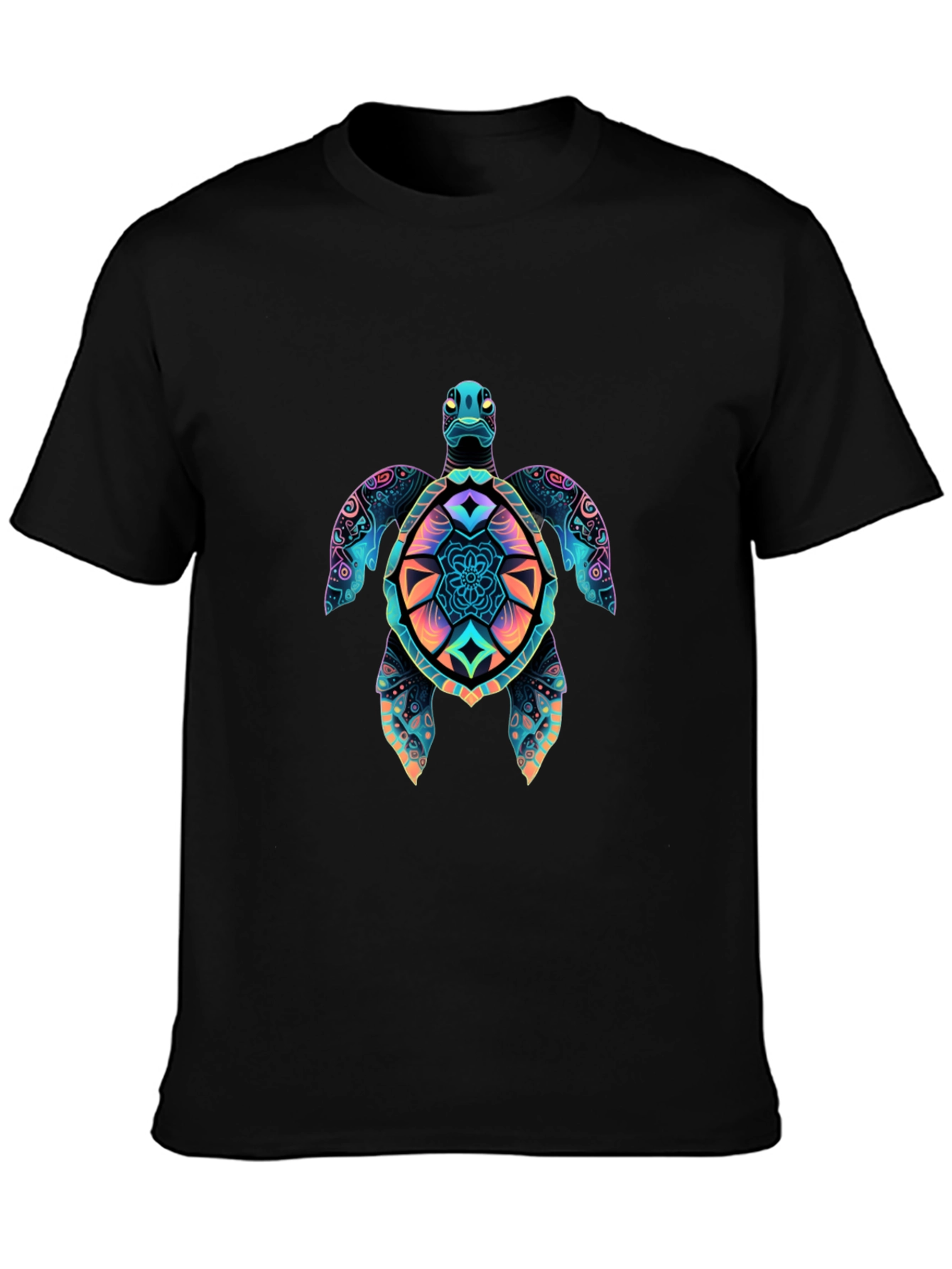 Vibrant Turtle Graphic Black T-Shirt