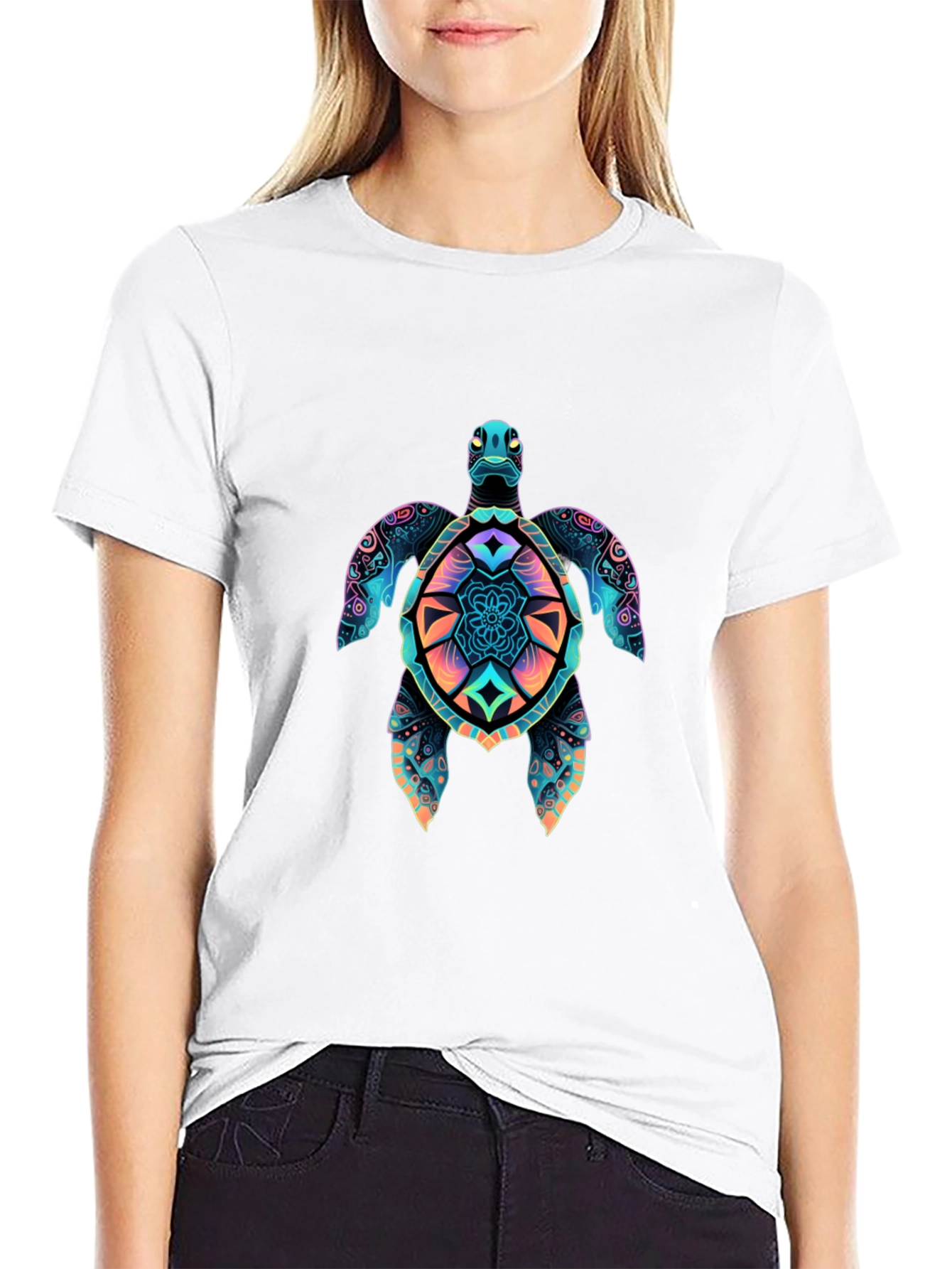Vibrant Turtle Graphic Black T-Shirt