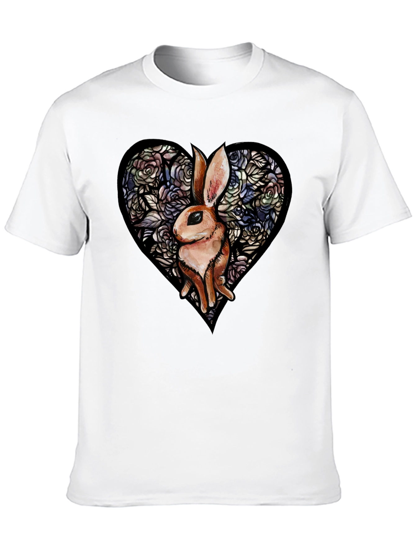 Rabbit Heart Graphic T-Shirt - Unique Floral Design