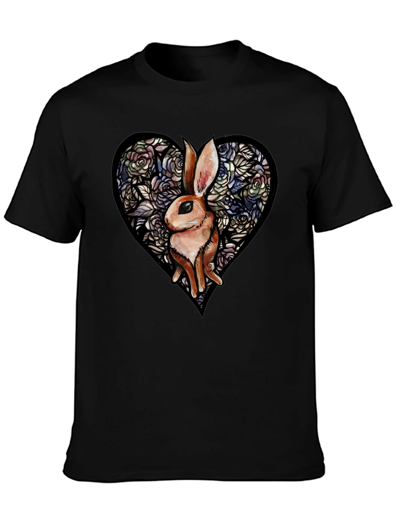 Rabbit Heart Graphic T-Shirt - Unique Floral Design