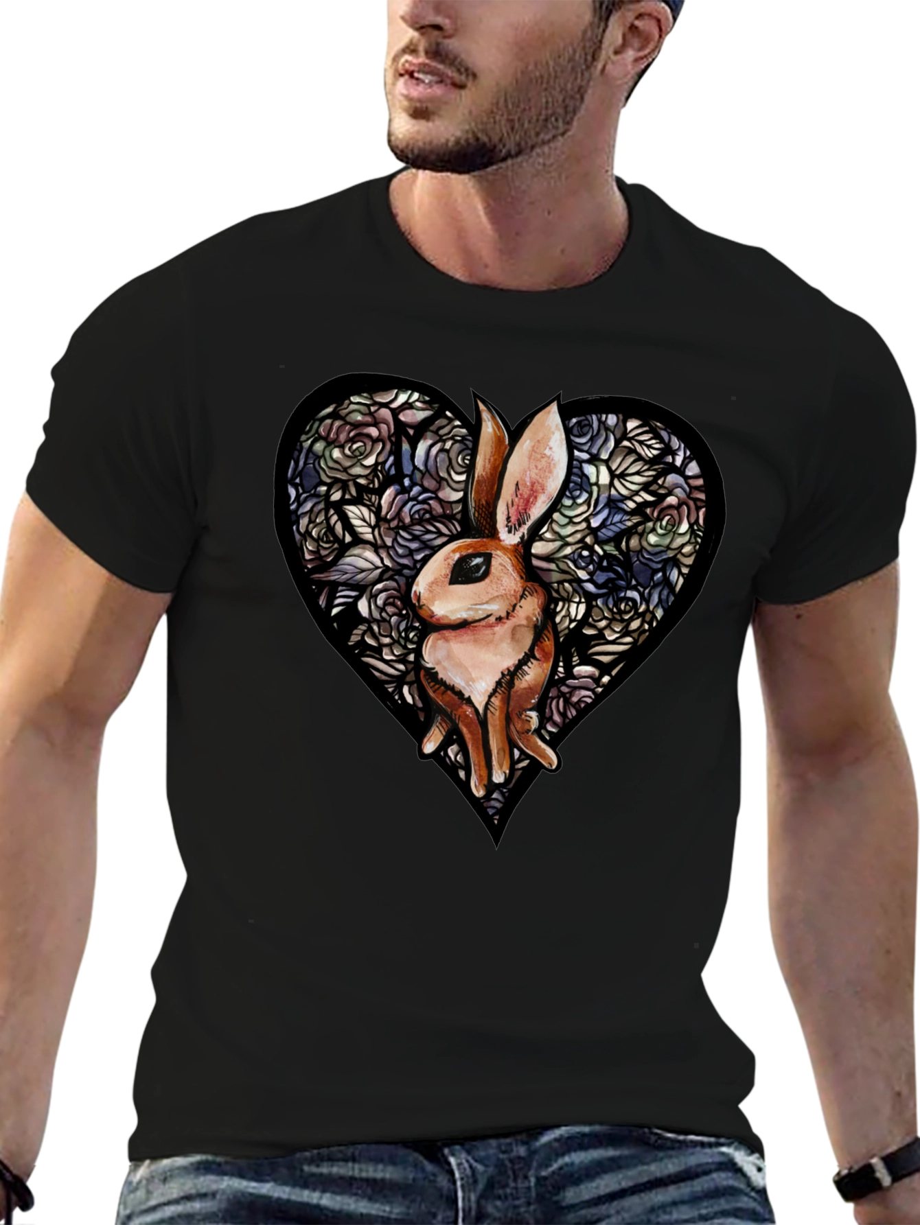 Rabbit Heart Graphic T-Shirt - Unique Floral Design