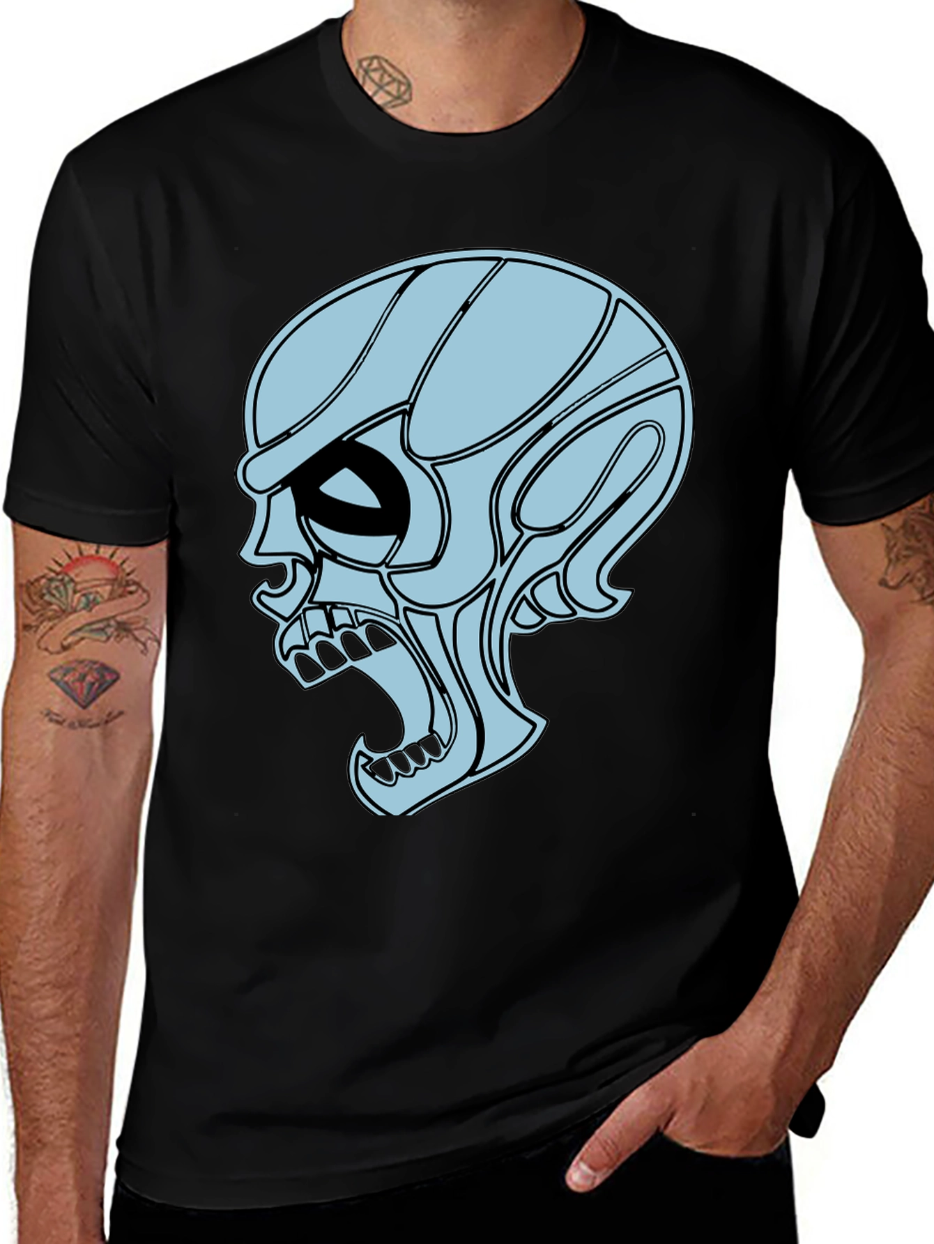 Edgy Skull Graphic Tee - Mens Black T-Shirt