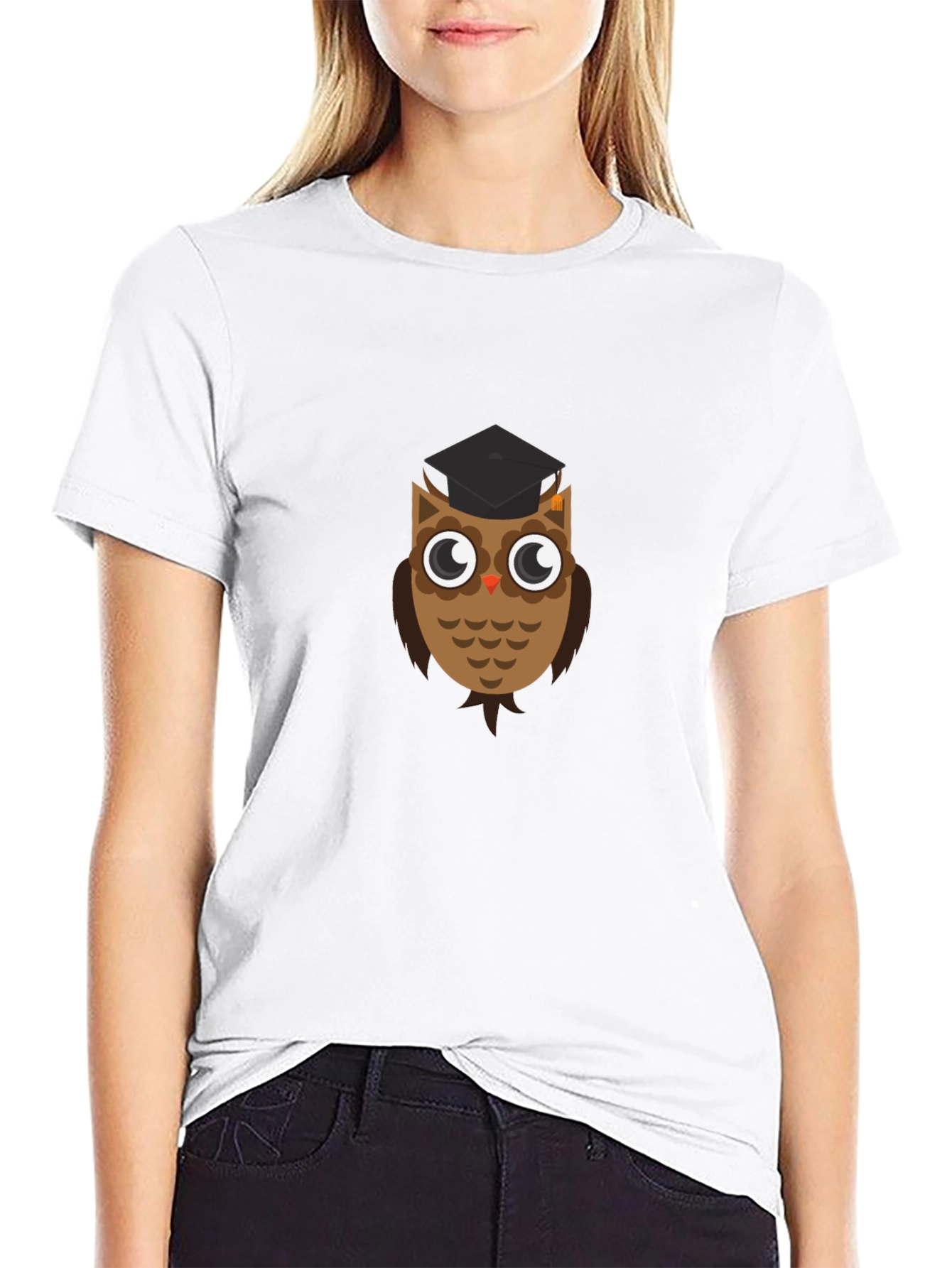 Graduation Owl Graphic Tee - Black Cotton T-Shirt