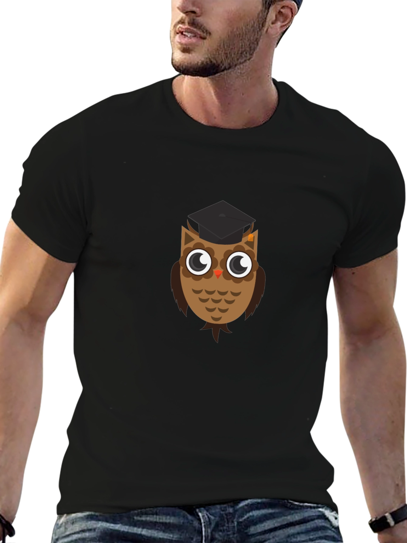 Graduation Owl Graphic Tee - Black Cotton T-Shirt