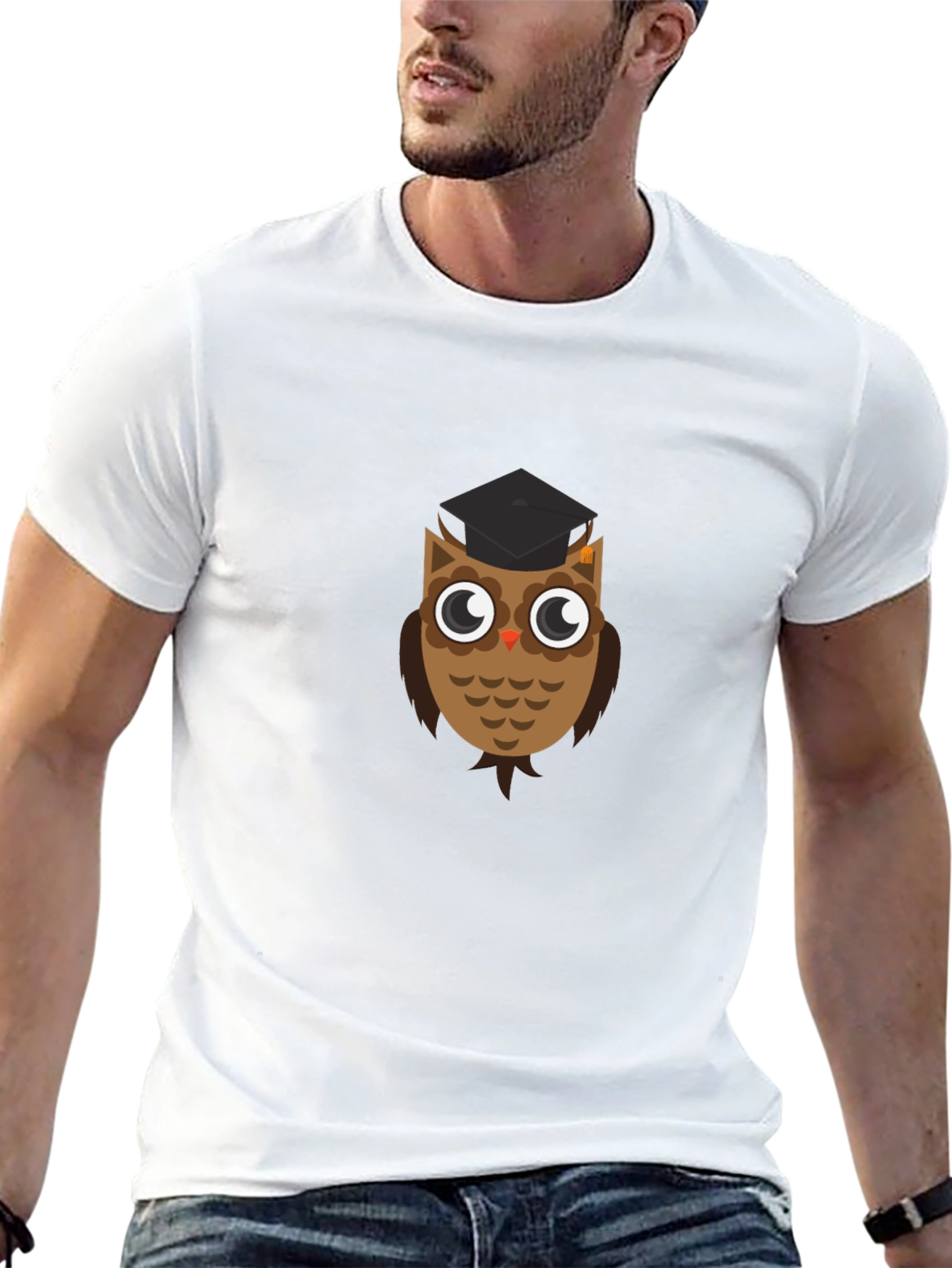 Graduation Owl Graphic Tee - Black Cotton T-Shirt