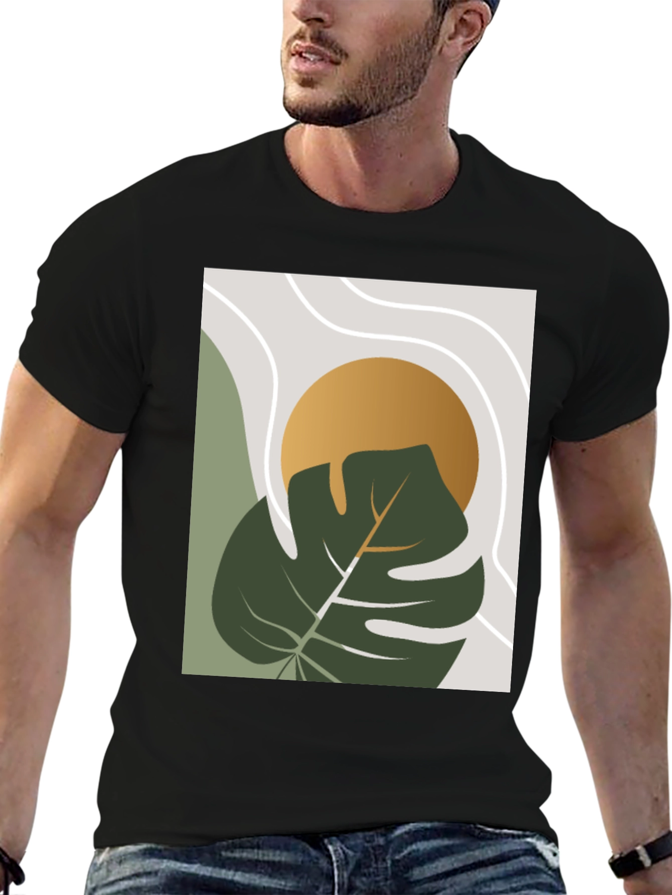 Modern Plant Graphic Tee - Black