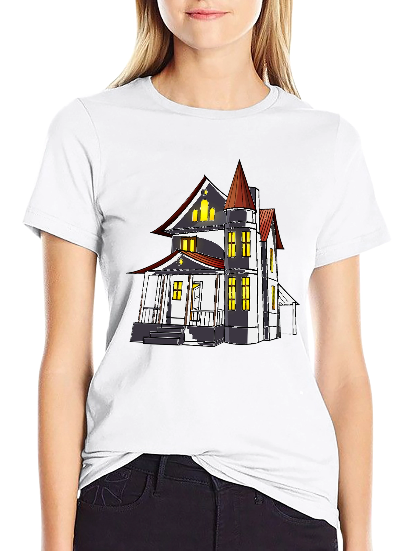 Spooky Haunted House Graphic Tee - Halloween T-Shirt