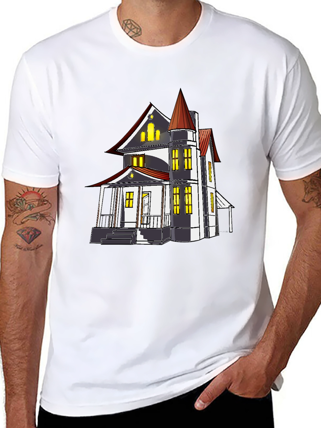 Spooky Haunted House Graphic Tee - Halloween T-Shirt