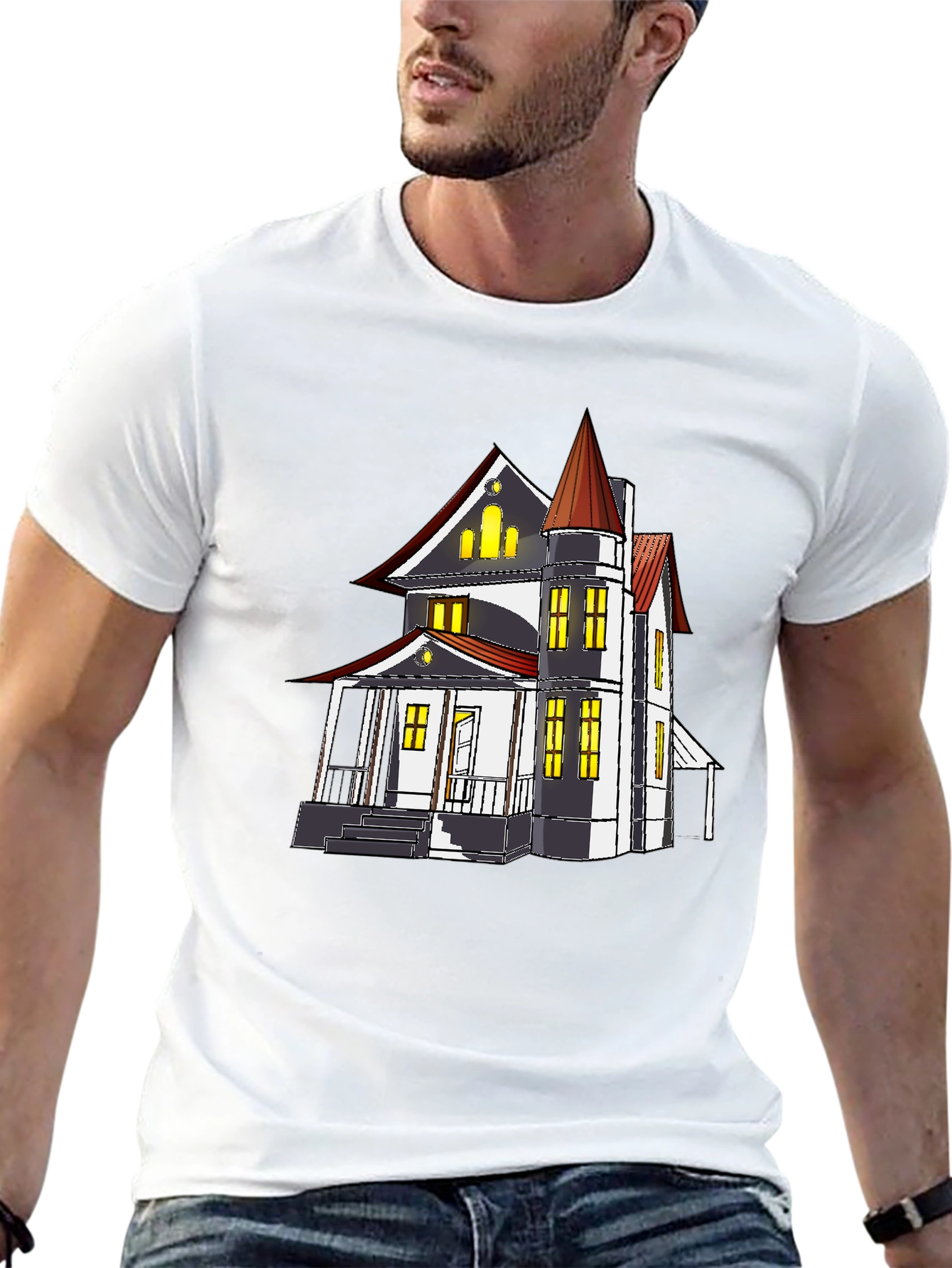 Spooky Haunted House Graphic Tee - Halloween T-Shirt