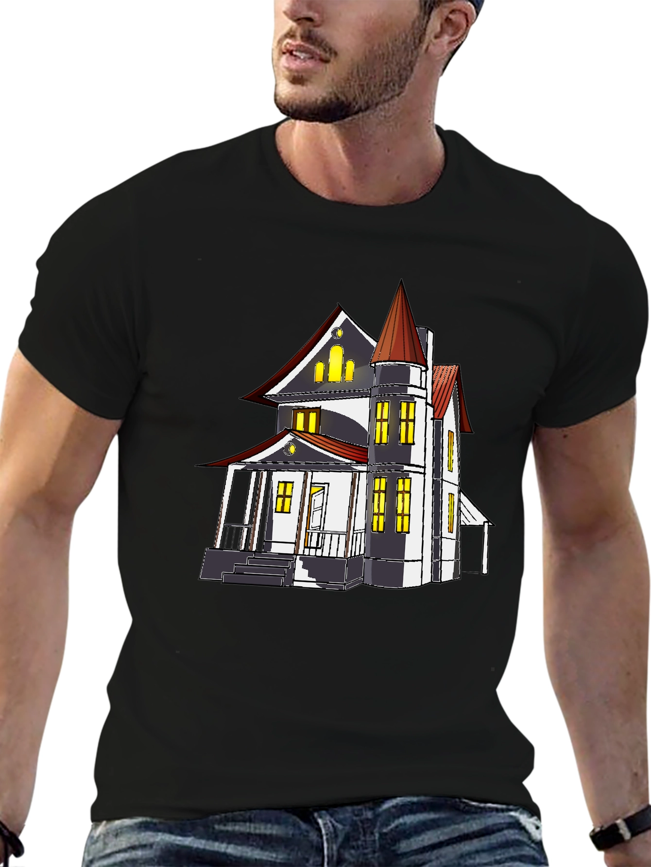 Spooky Haunted House Graphic Tee - Halloween T-Shirt