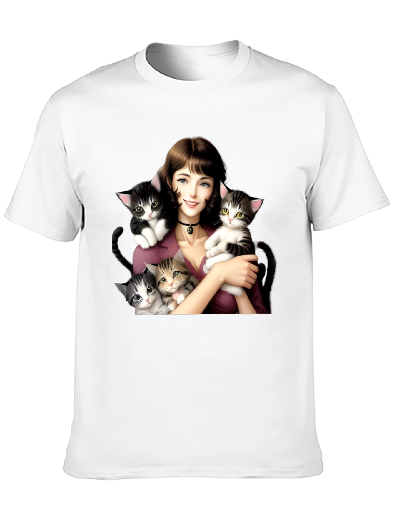Cute Kitten Lady Black T-Shirt