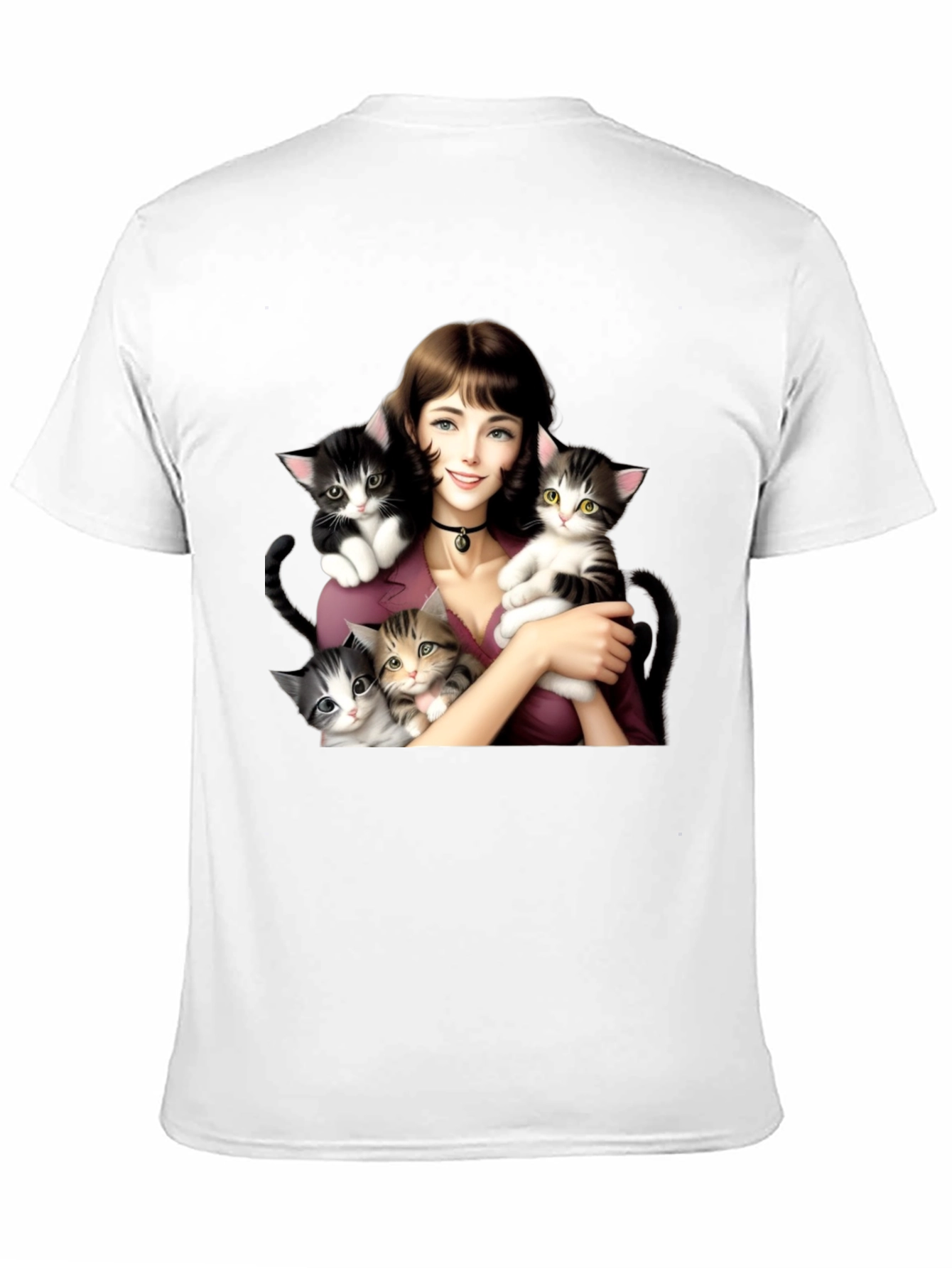 Cute Kitten Lady Black T-Shirt