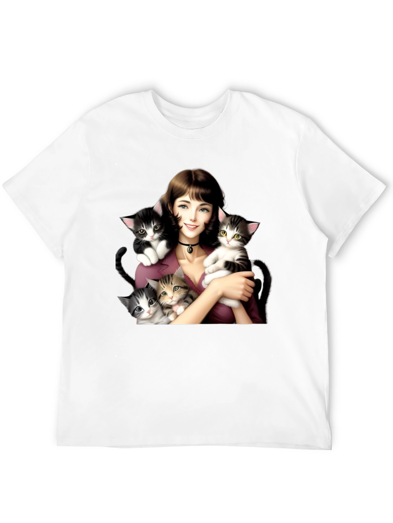 Cute Kitten Lady Black T-Shirt