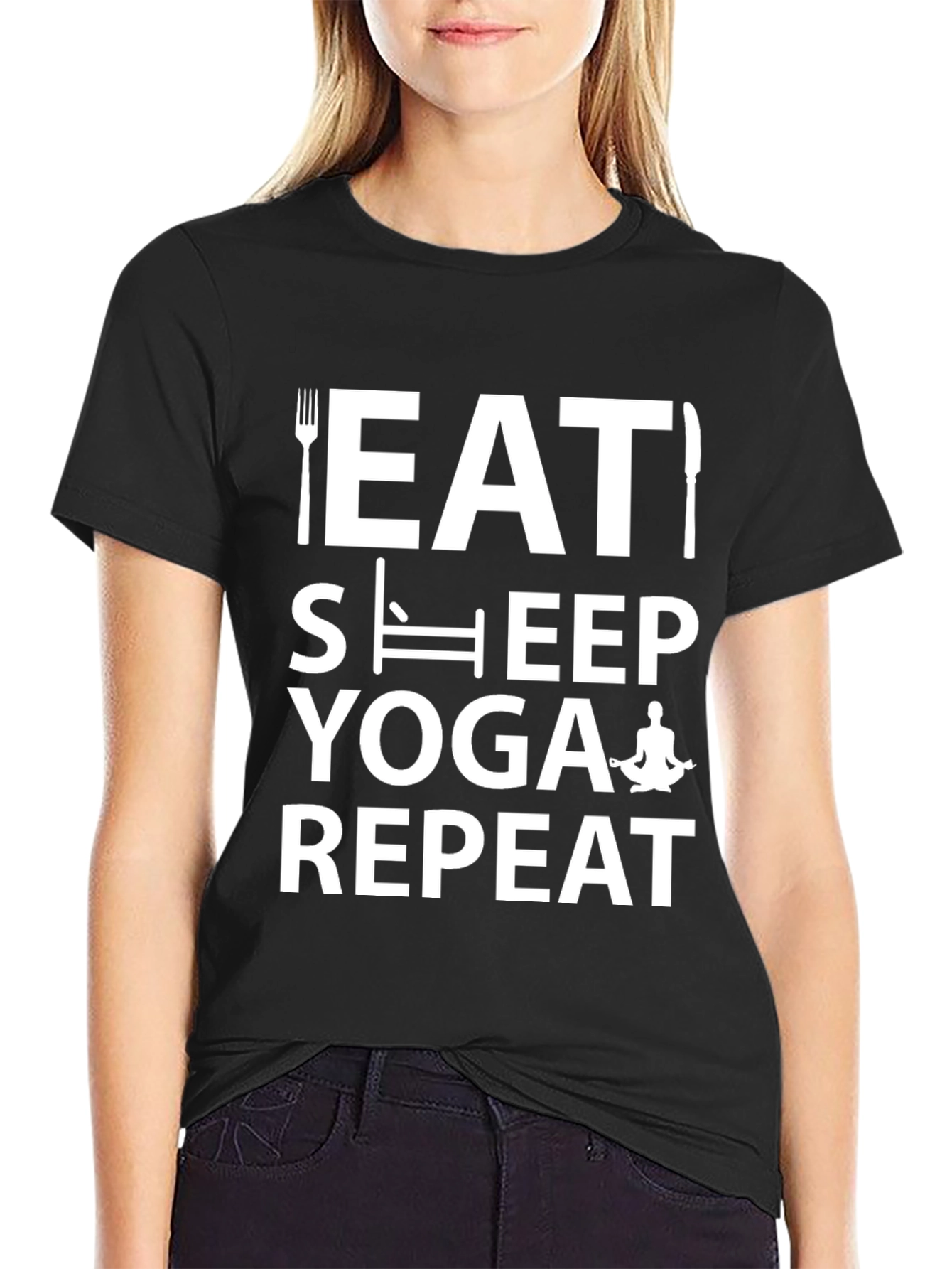 Eat Sleep Yoga Repeat T-Shirt - Black Cotton Blend