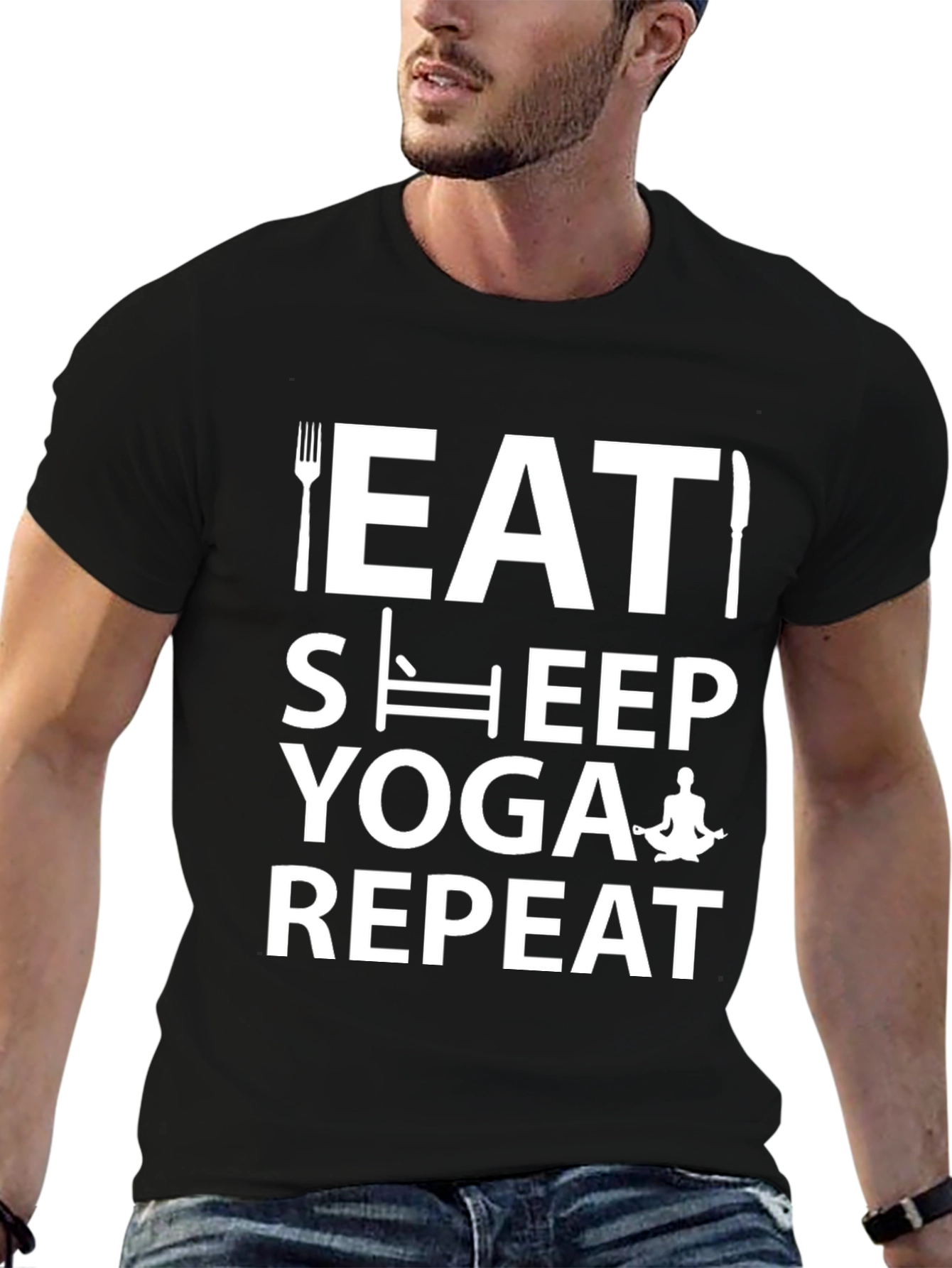 Eat Sleep Yoga Repeat T-Shirt - Black Cotton Blend