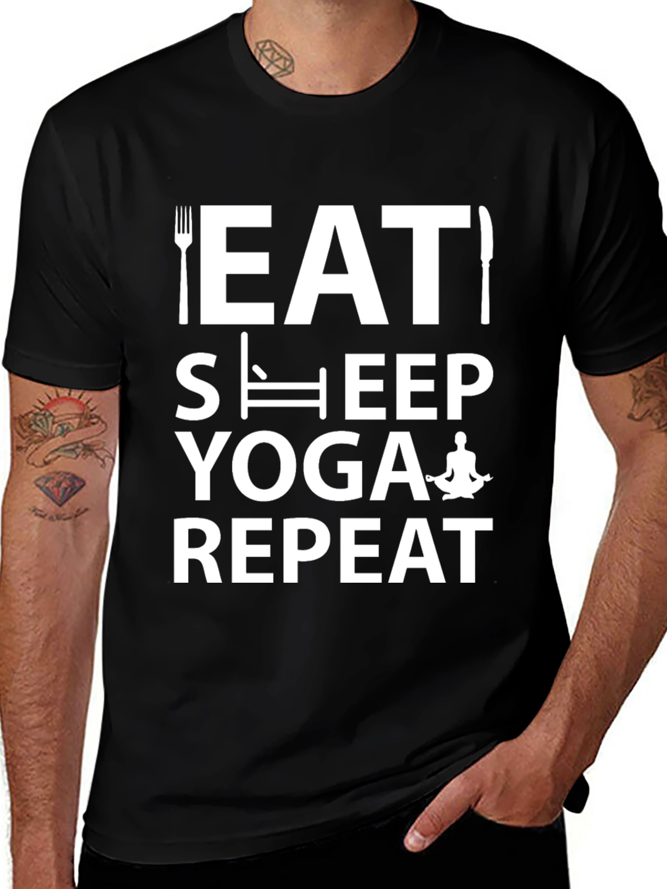 Eat Sleep Yoga Repeat T-Shirt - Black Cotton Blend