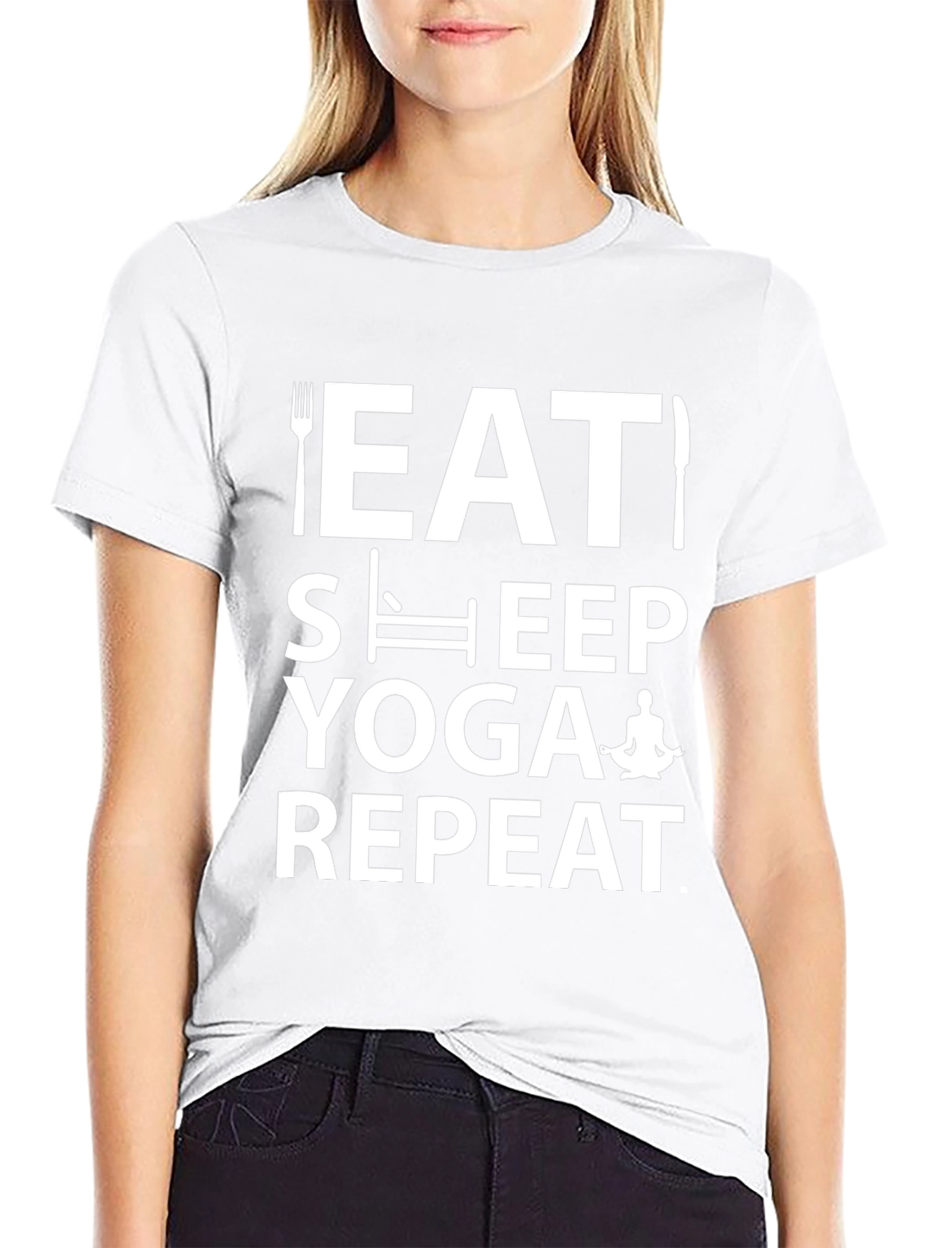 Eat Sleep Yoga Repeat T-Shirt - Black Cotton Blend