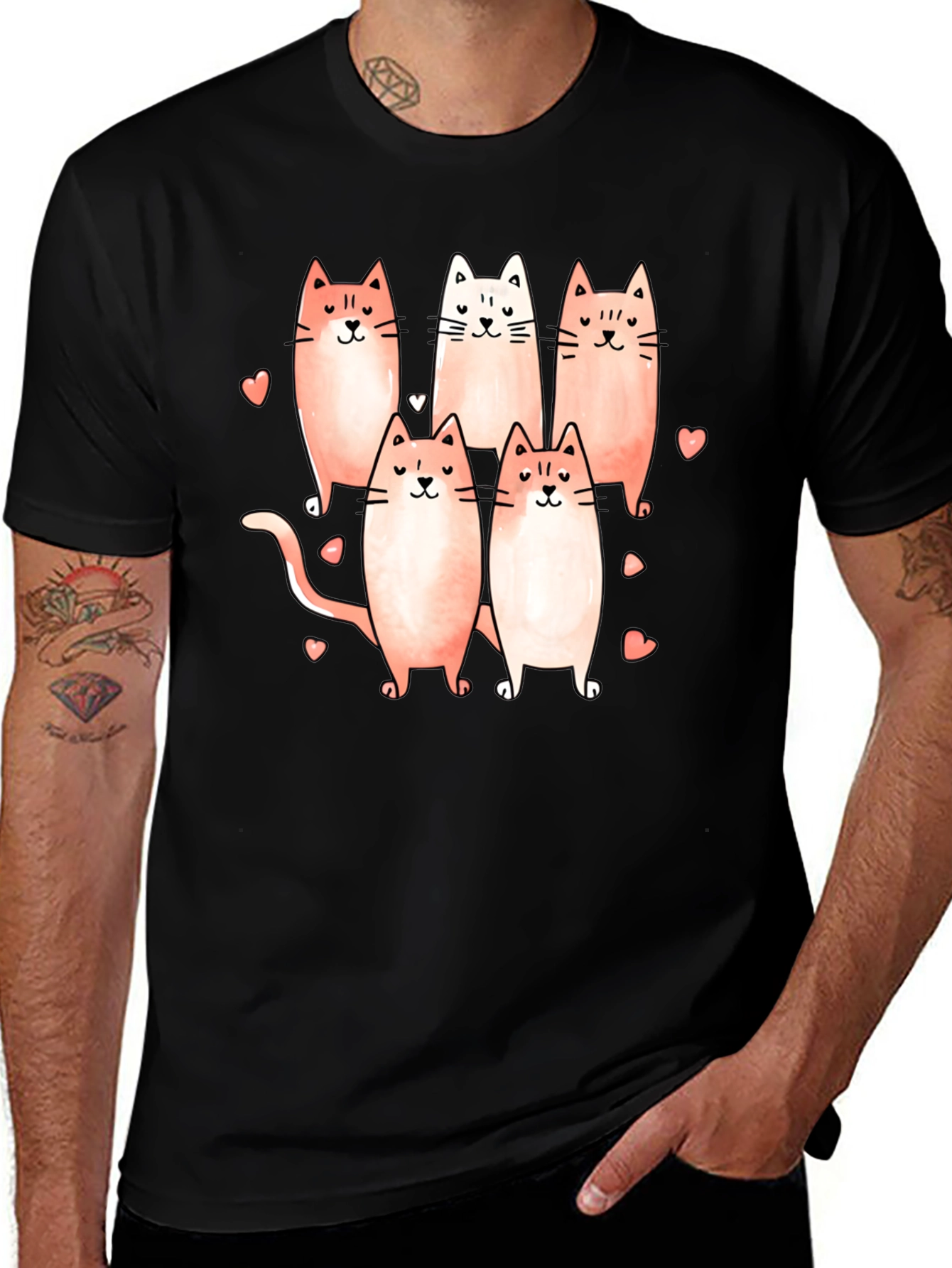 Cute Cats Graphic Black T-Shirt