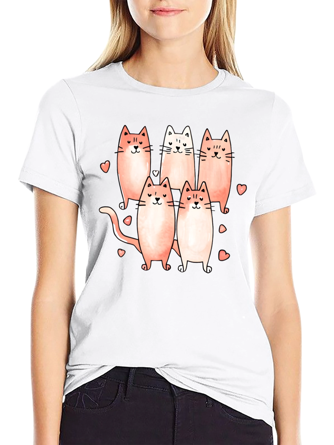 Cute Cats Graphic Black T-Shirt