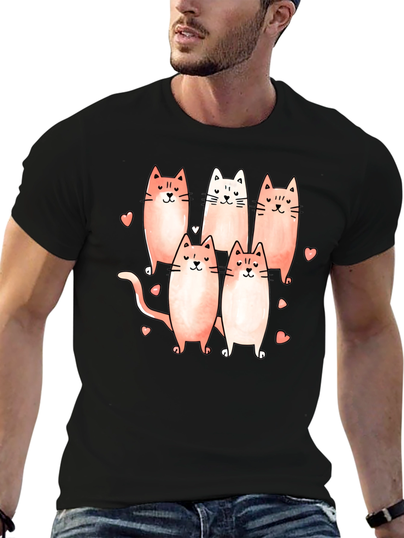 Cute Cats Graphic Black T-Shirt