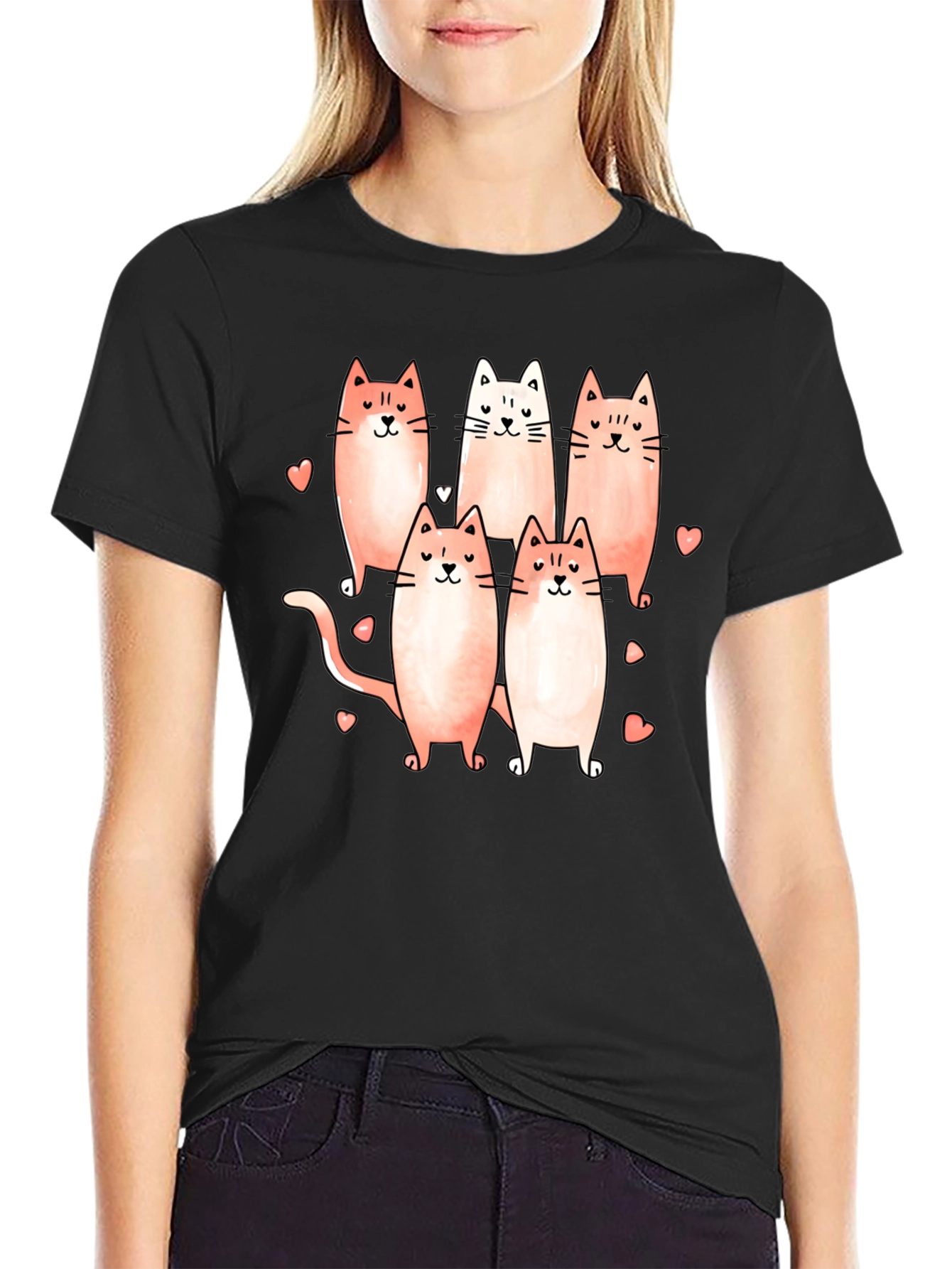 Cute Cats Graphic Black T-Shirt
