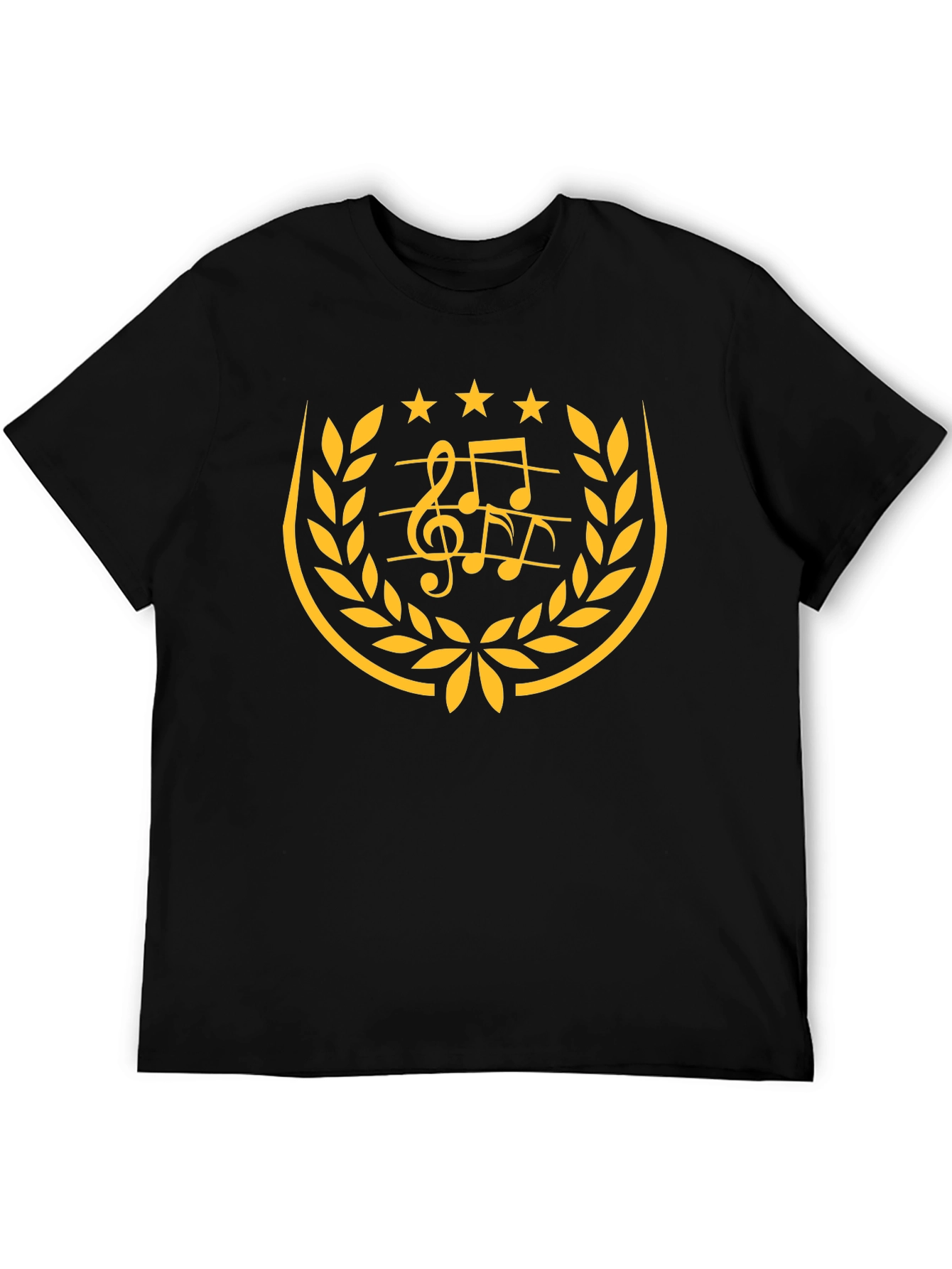 Music Note Laurel Wreath Graphic Black T-Shirt