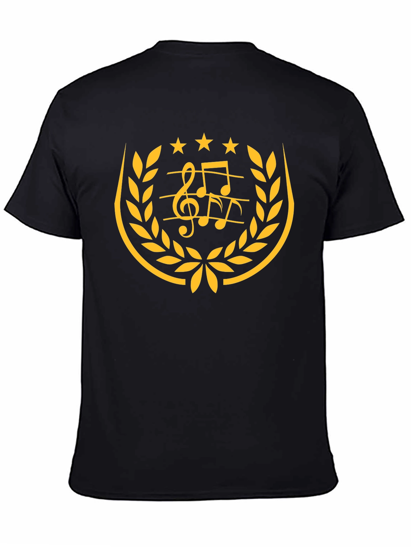 Music Note Laurel Wreath Graphic Black T-Shirt