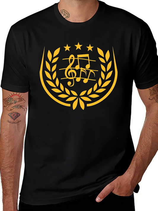 Music Note Laurel Wreath Graphic Black T-Shirt