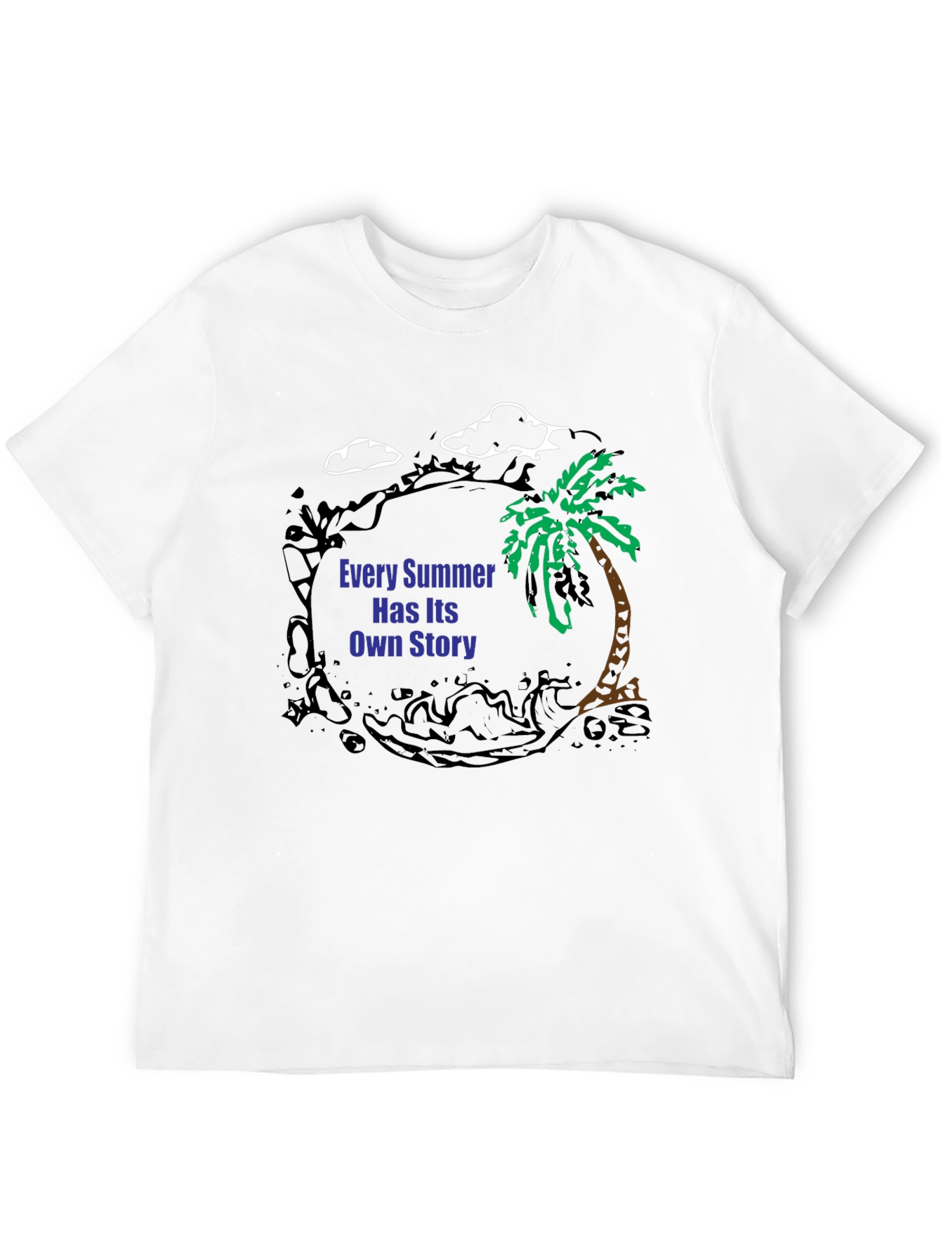 Summer Story Black T-Shirt: Palm Tree Design