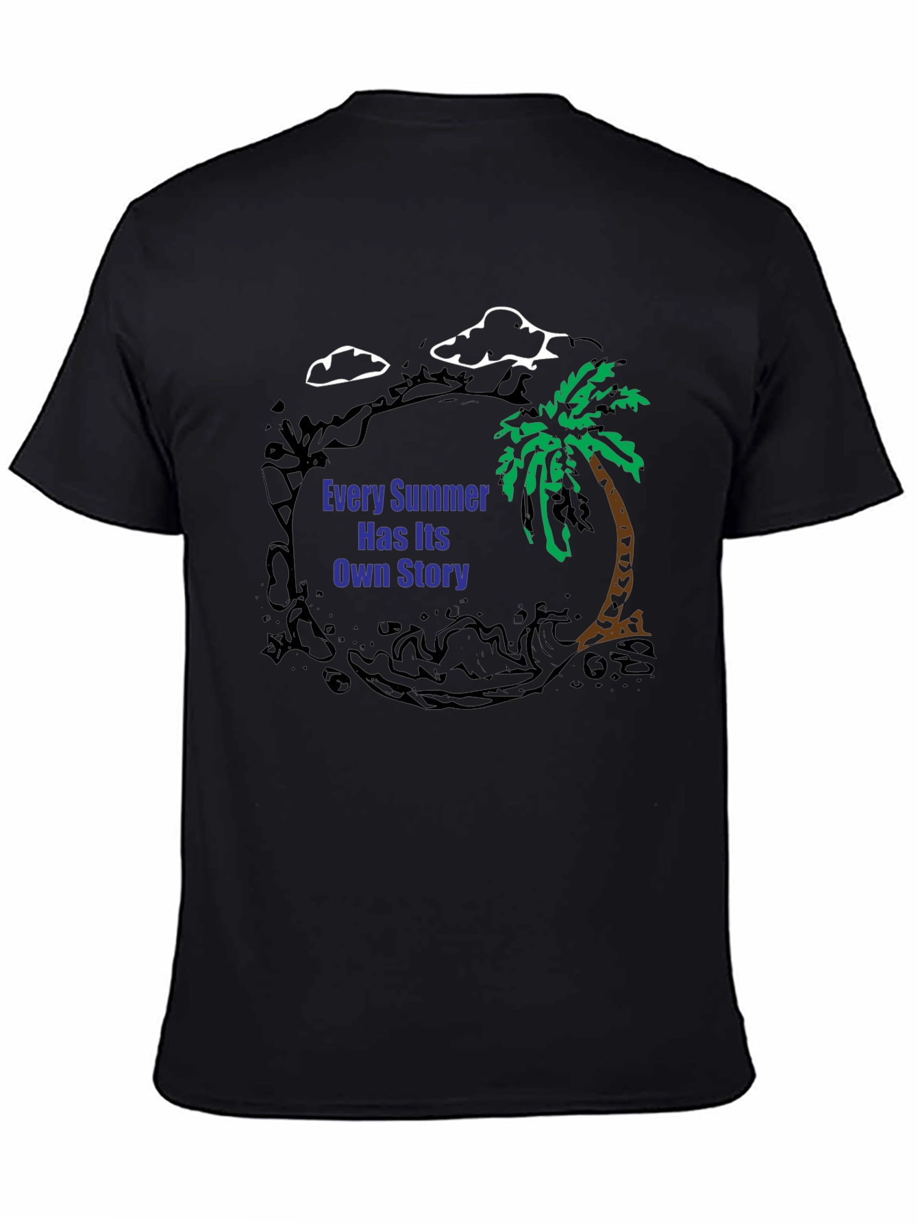 Summer Story Black T-Shirt: Palm Tree Design
