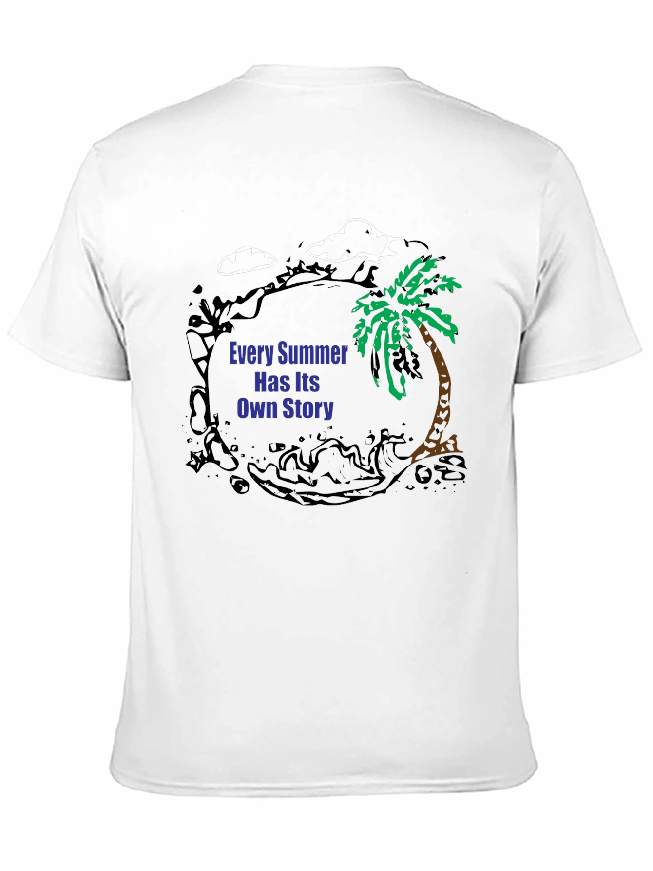 Summer Story Black T-Shirt: Palm Tree Design