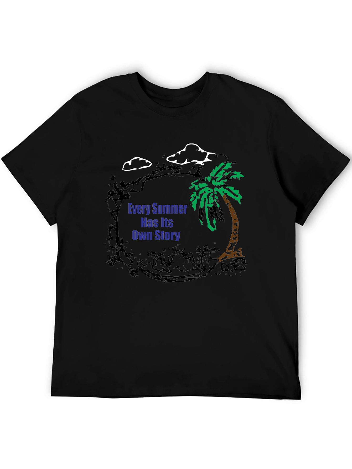 Summer Story Black T-Shirt: Palm Tree Design