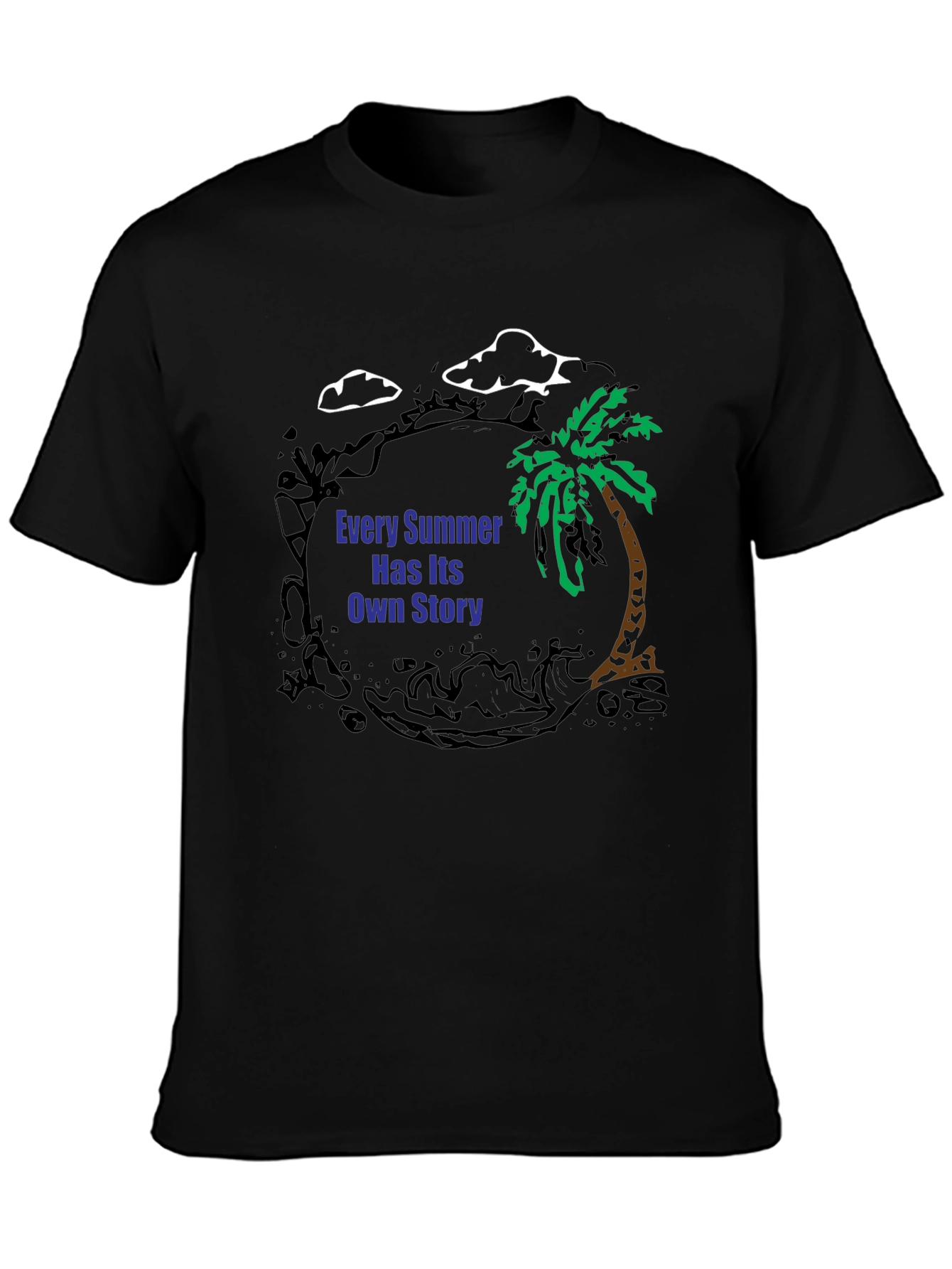 Summer Story Black T-Shirt: Palm Tree Design