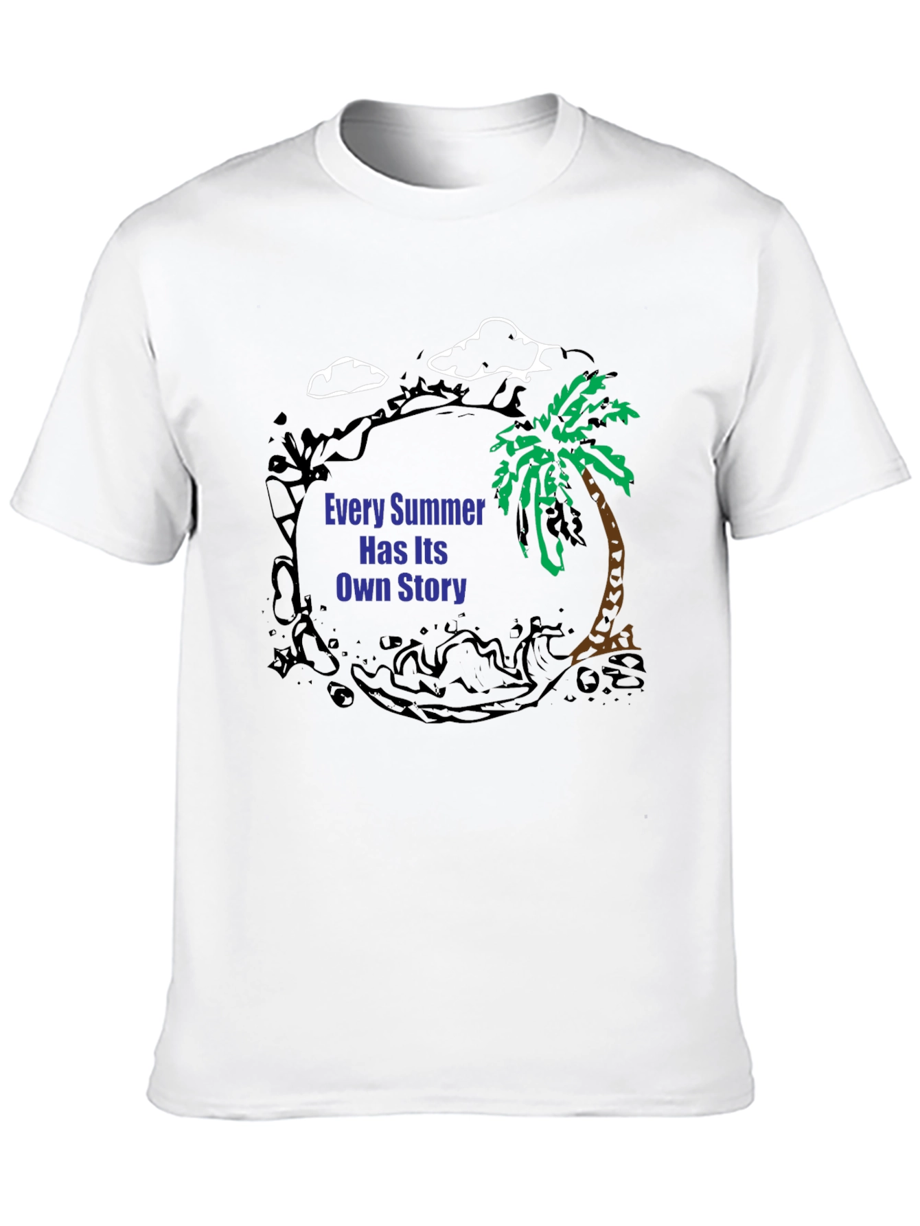 Summer Story Black T-Shirt: Palm Tree Design