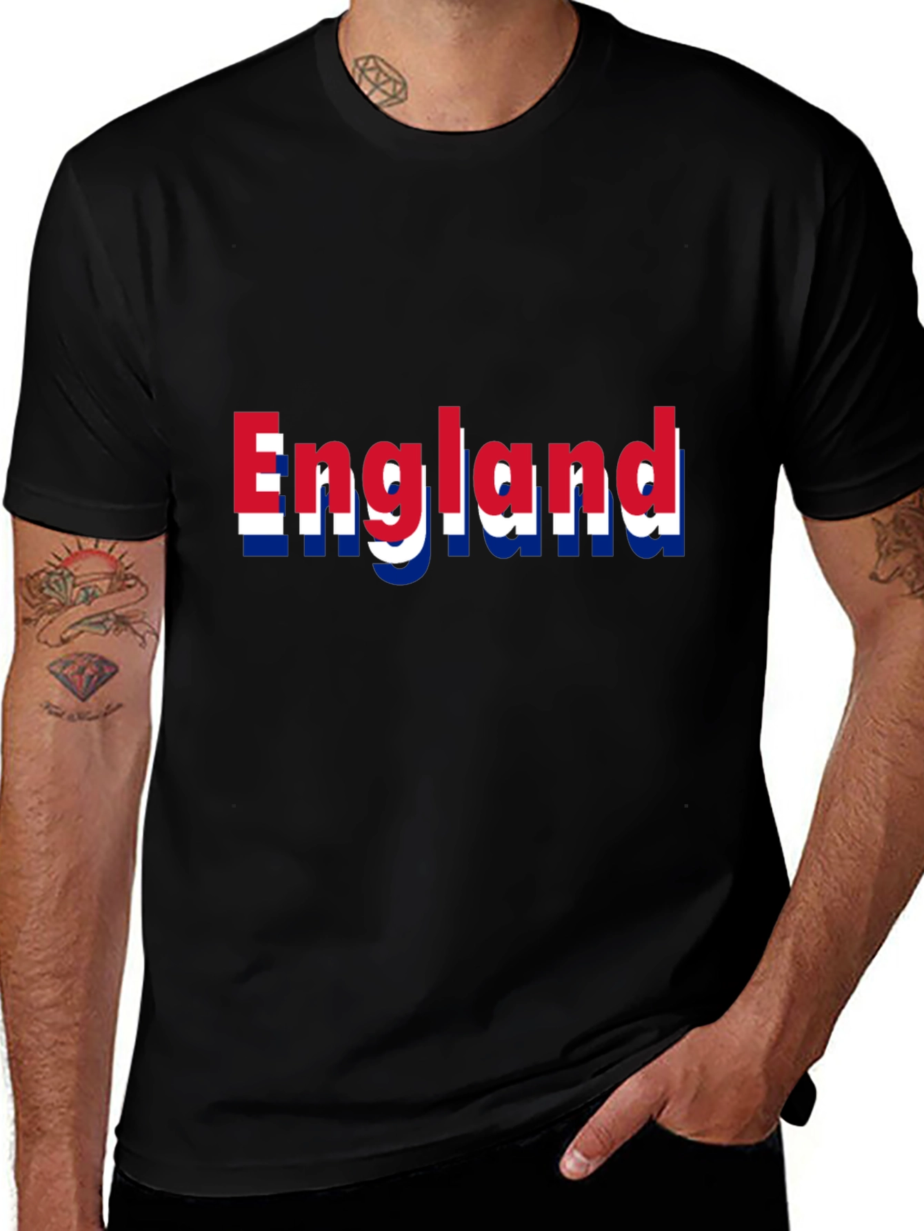 England Flag Print Black T-Shirt