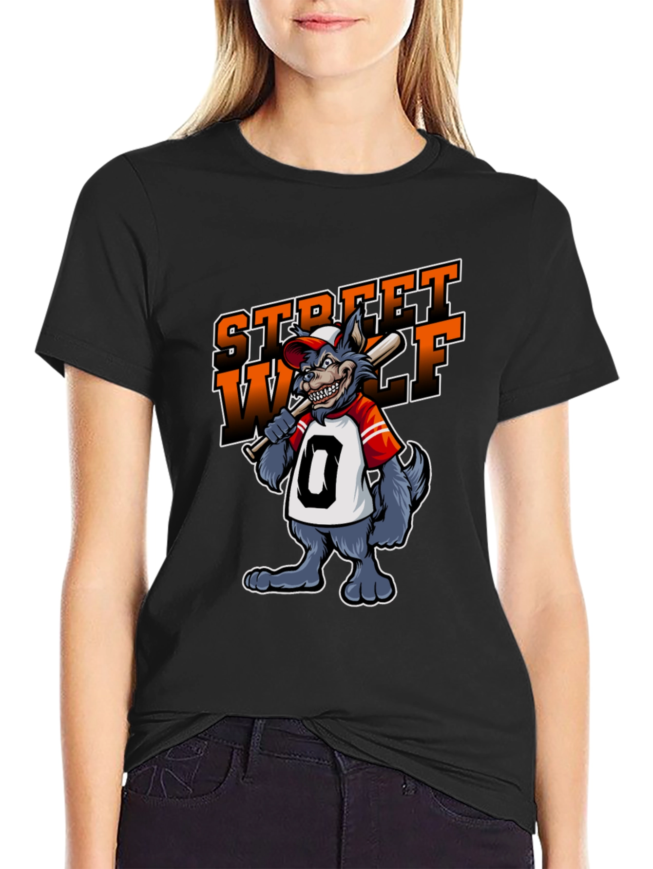 Street Wolf Graphic T-Shirt - Baseball Style