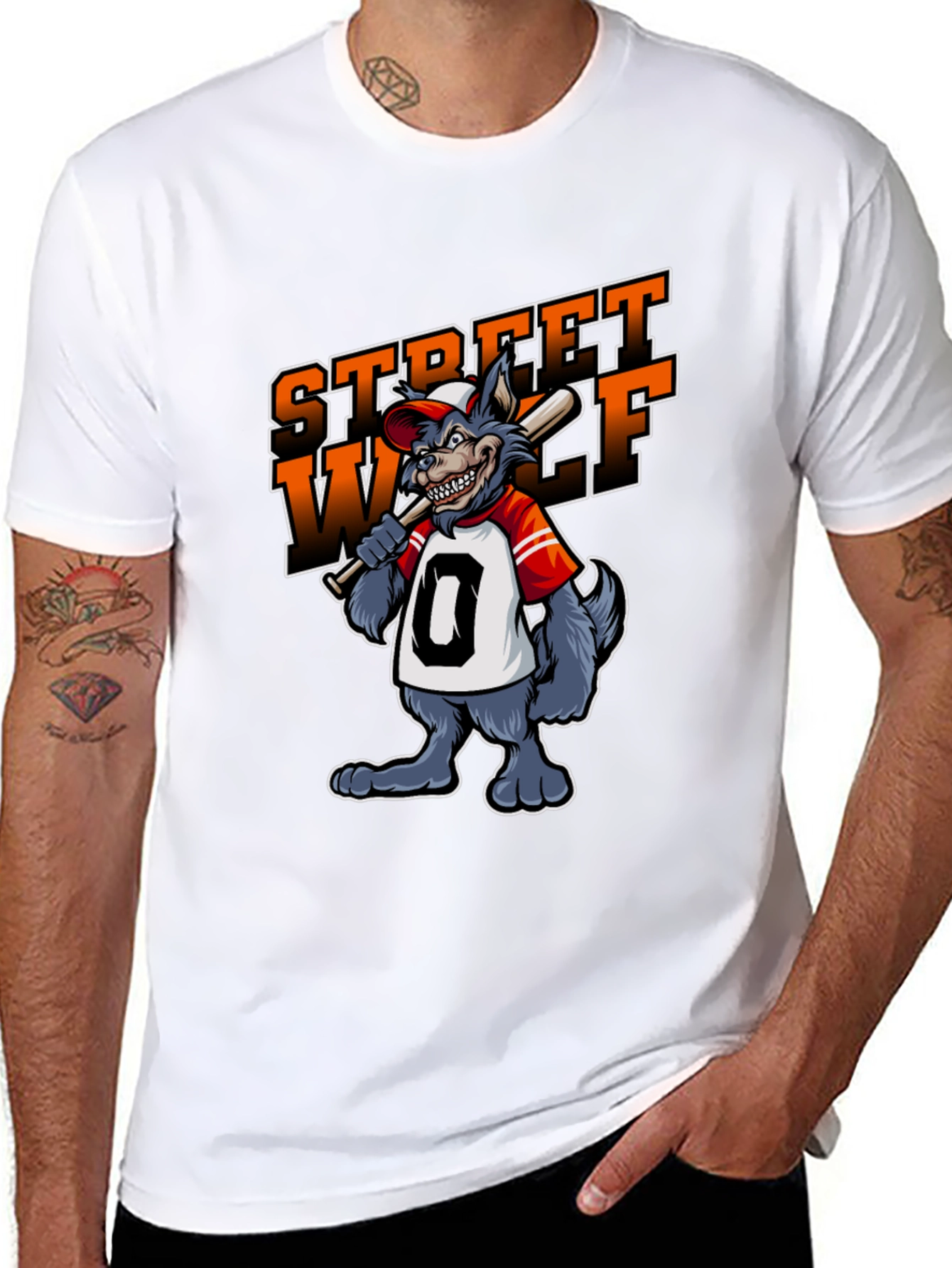 Street Wolf Graphic T-Shirt - Baseball Style