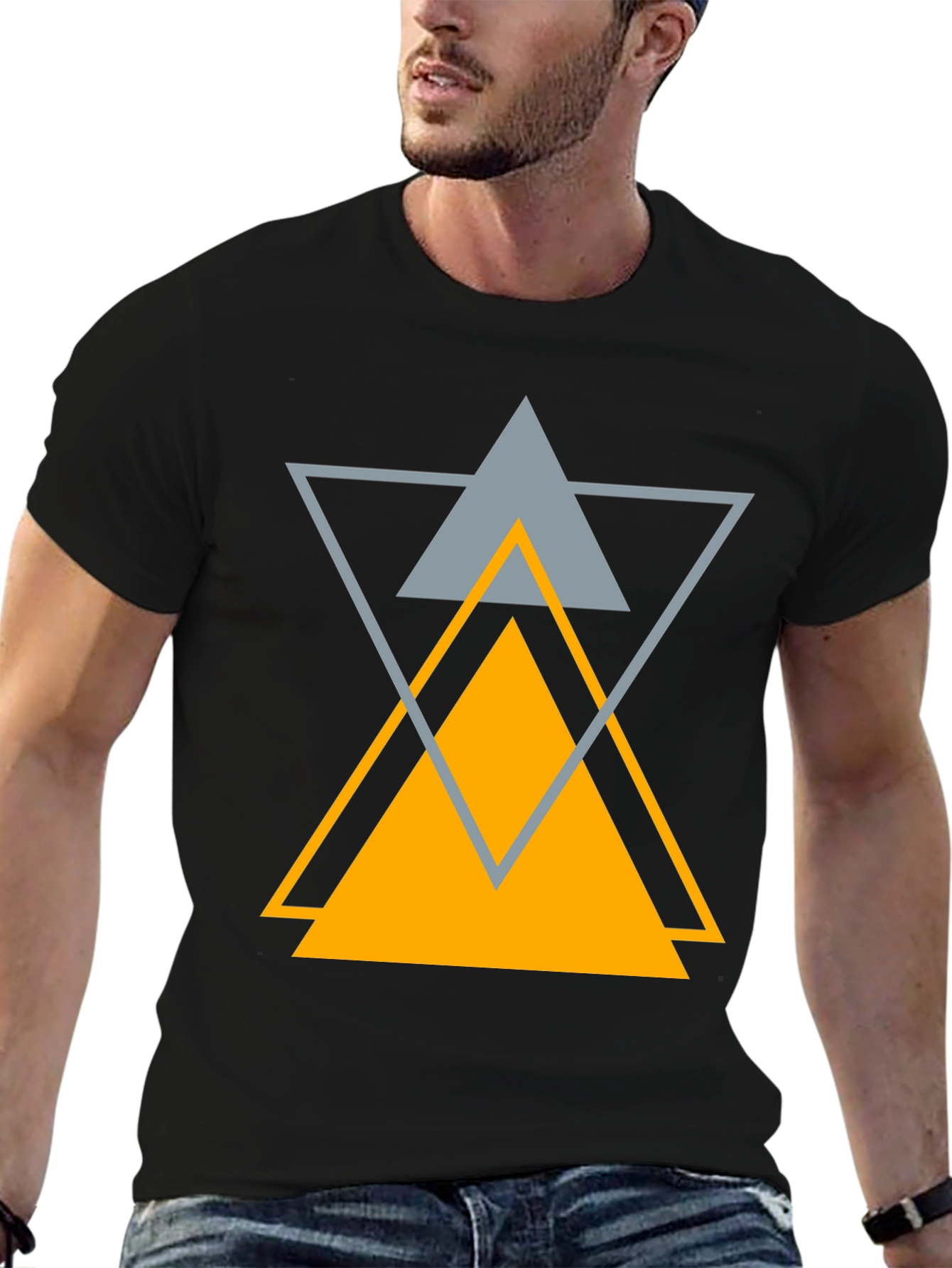 Abstract Geometric Triangle Graphic Tee - Black