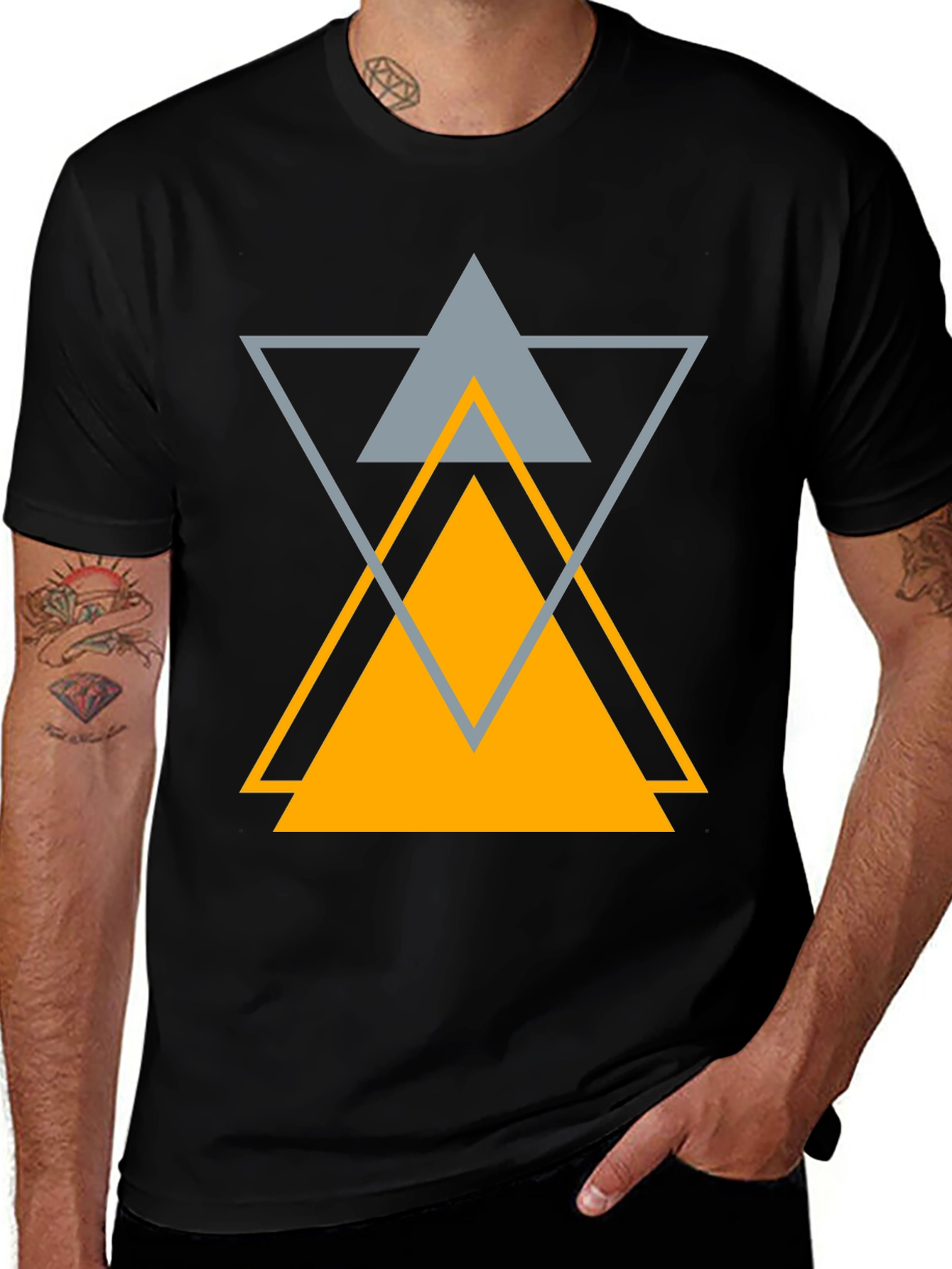 Abstract Geometric Triangle Graphic Tee - Black