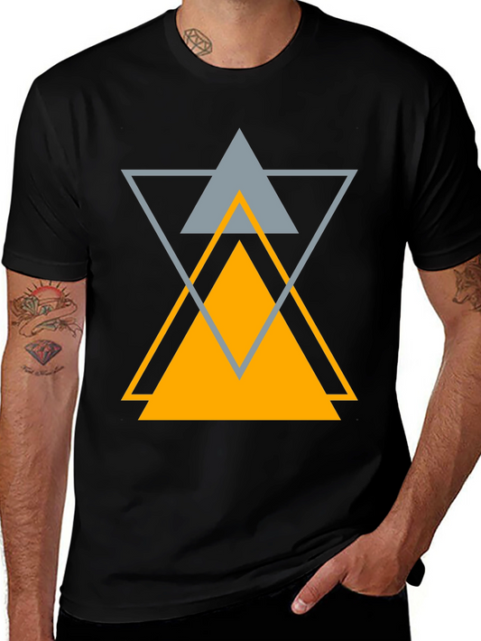 Abstract Geometric Triangle Graphic Tee - Black