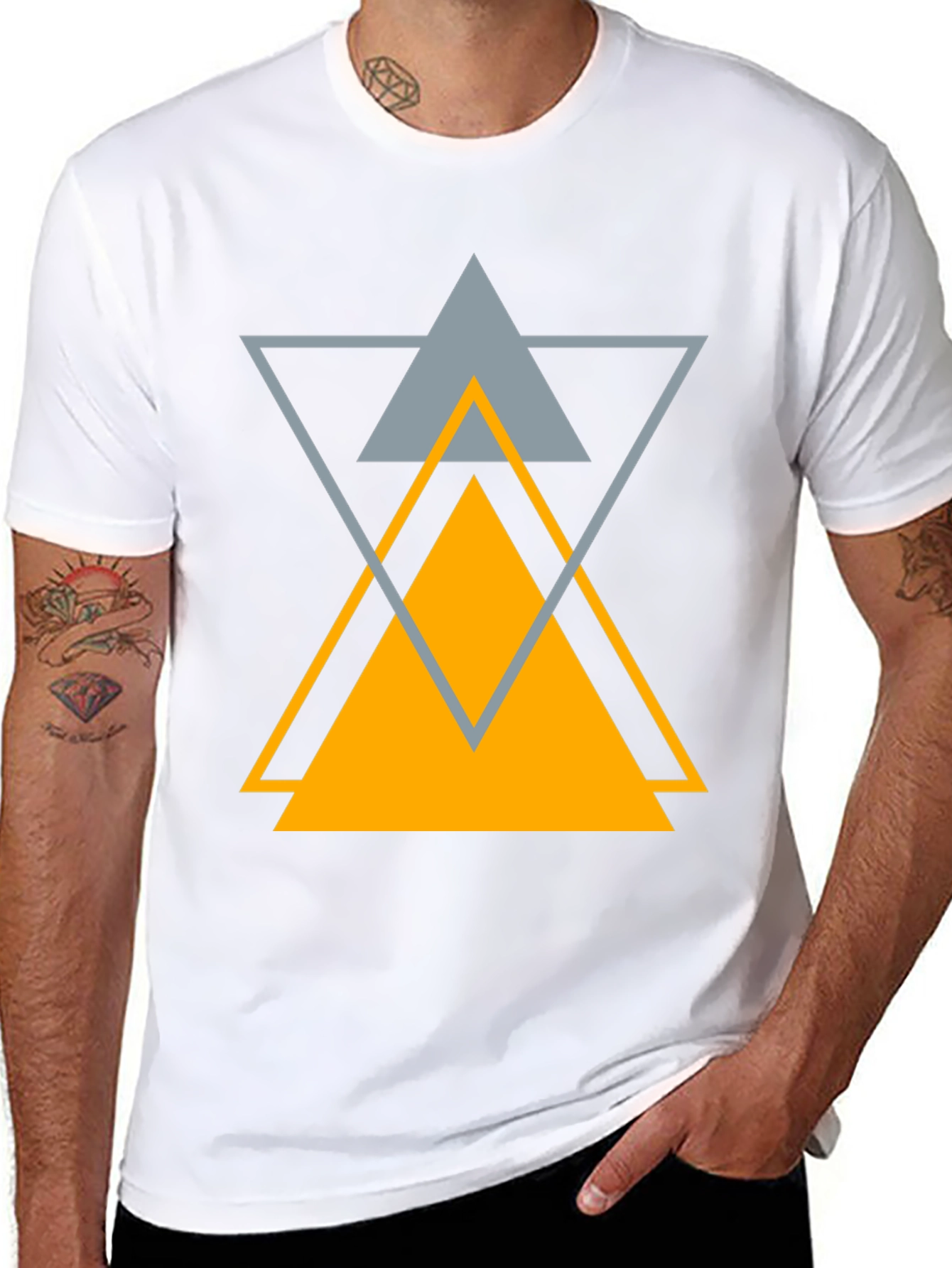 Abstract Geometric Triangle Graphic Tee - Black