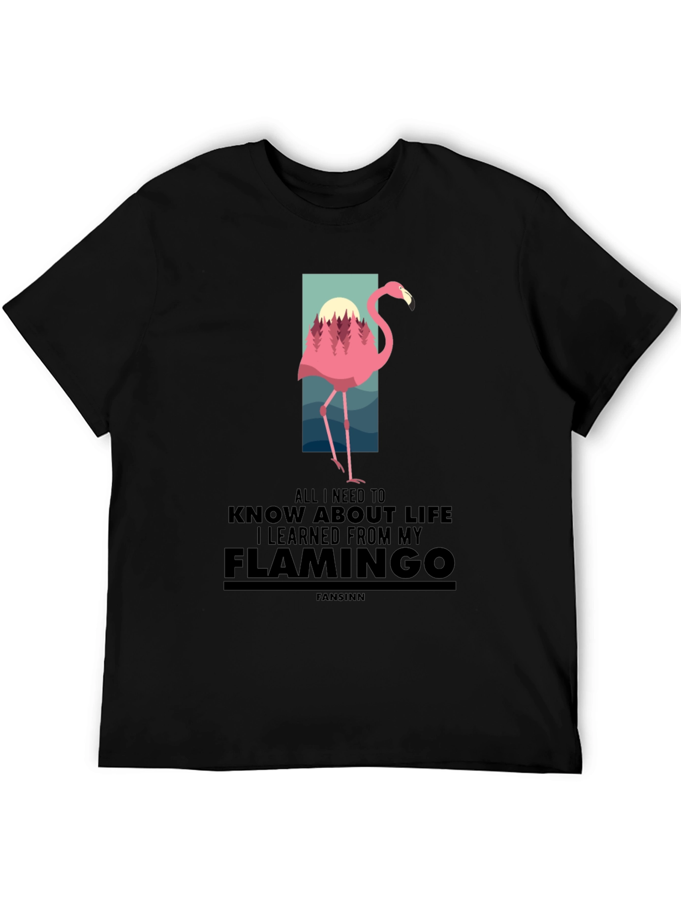 Flamingo Graphic Print Black T-Shirt