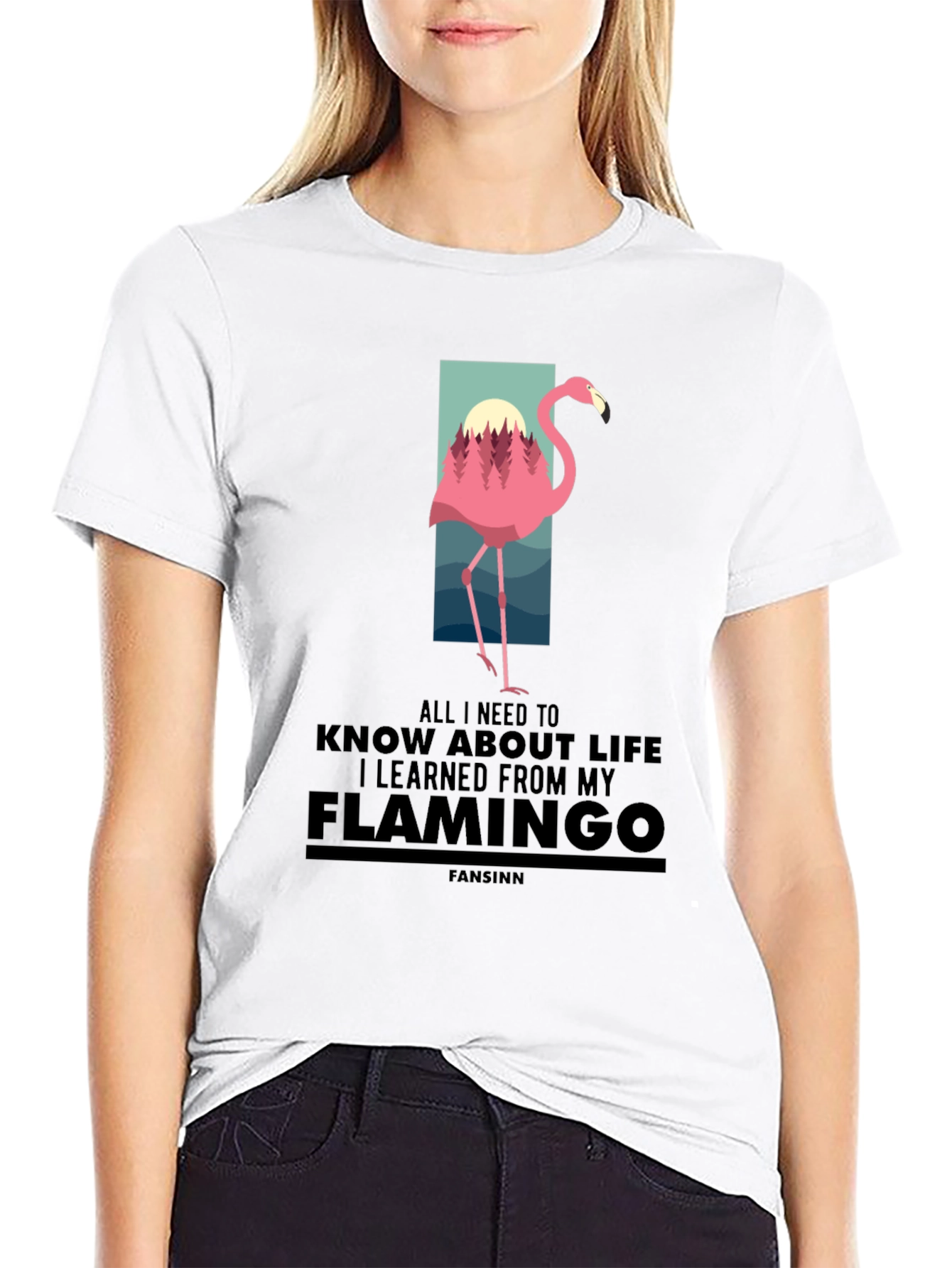 Flamingo Graphic Print Black T-Shirt