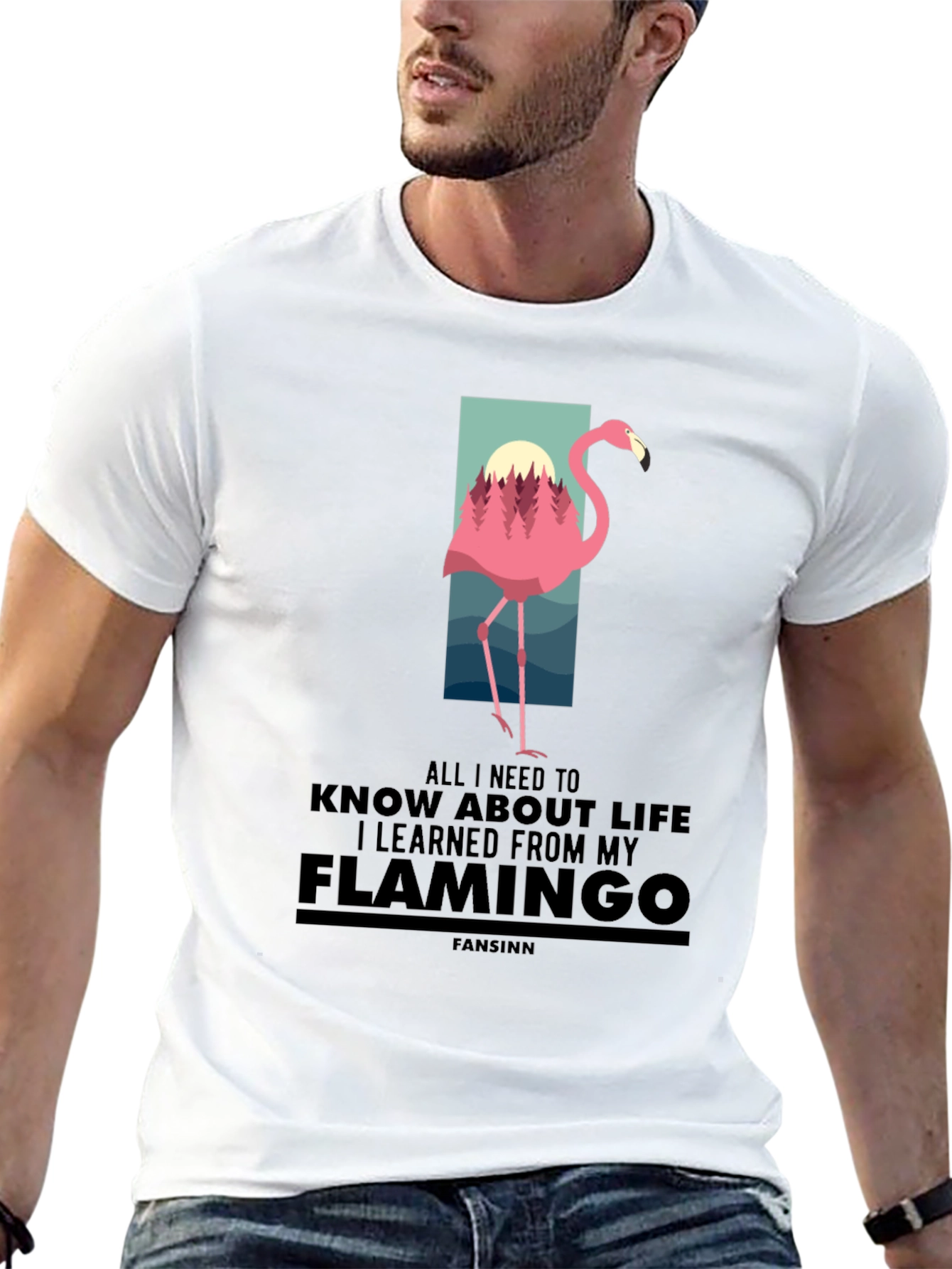 Flamingo Graphic Print Black T-Shirt