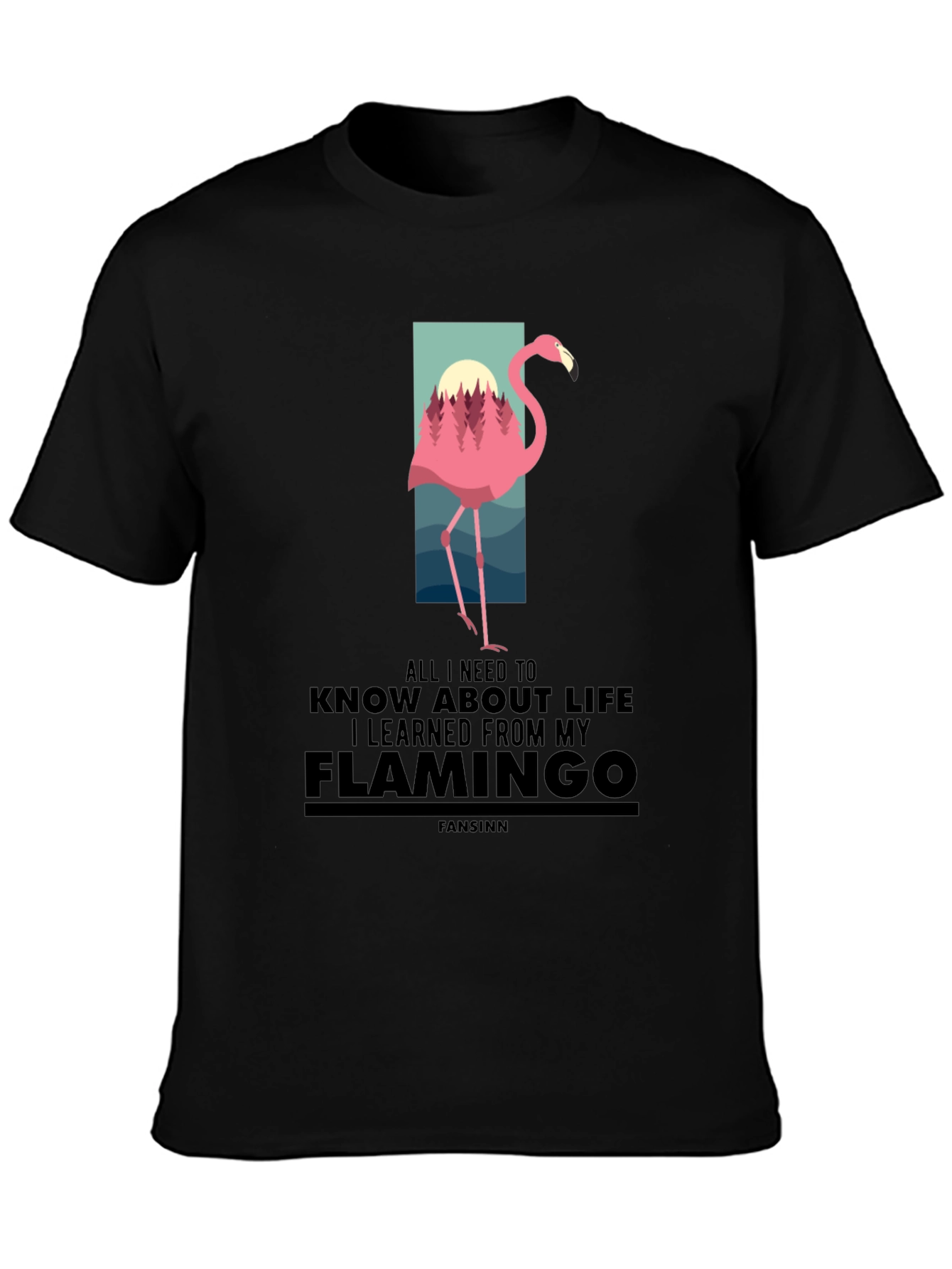Flamingo Graphic Print Black T-Shirt