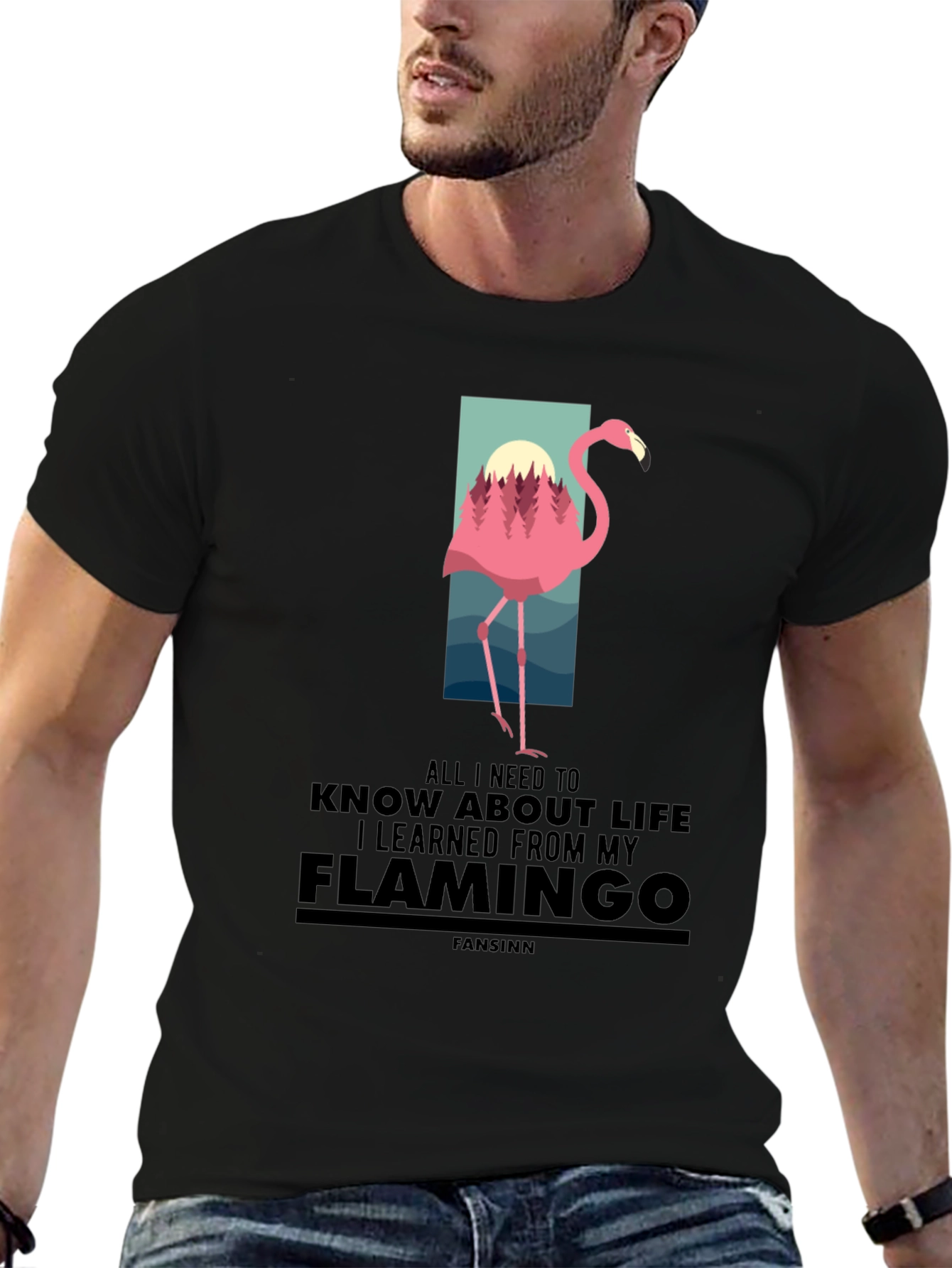 Flamingo Graphic Print Black T-Shirt