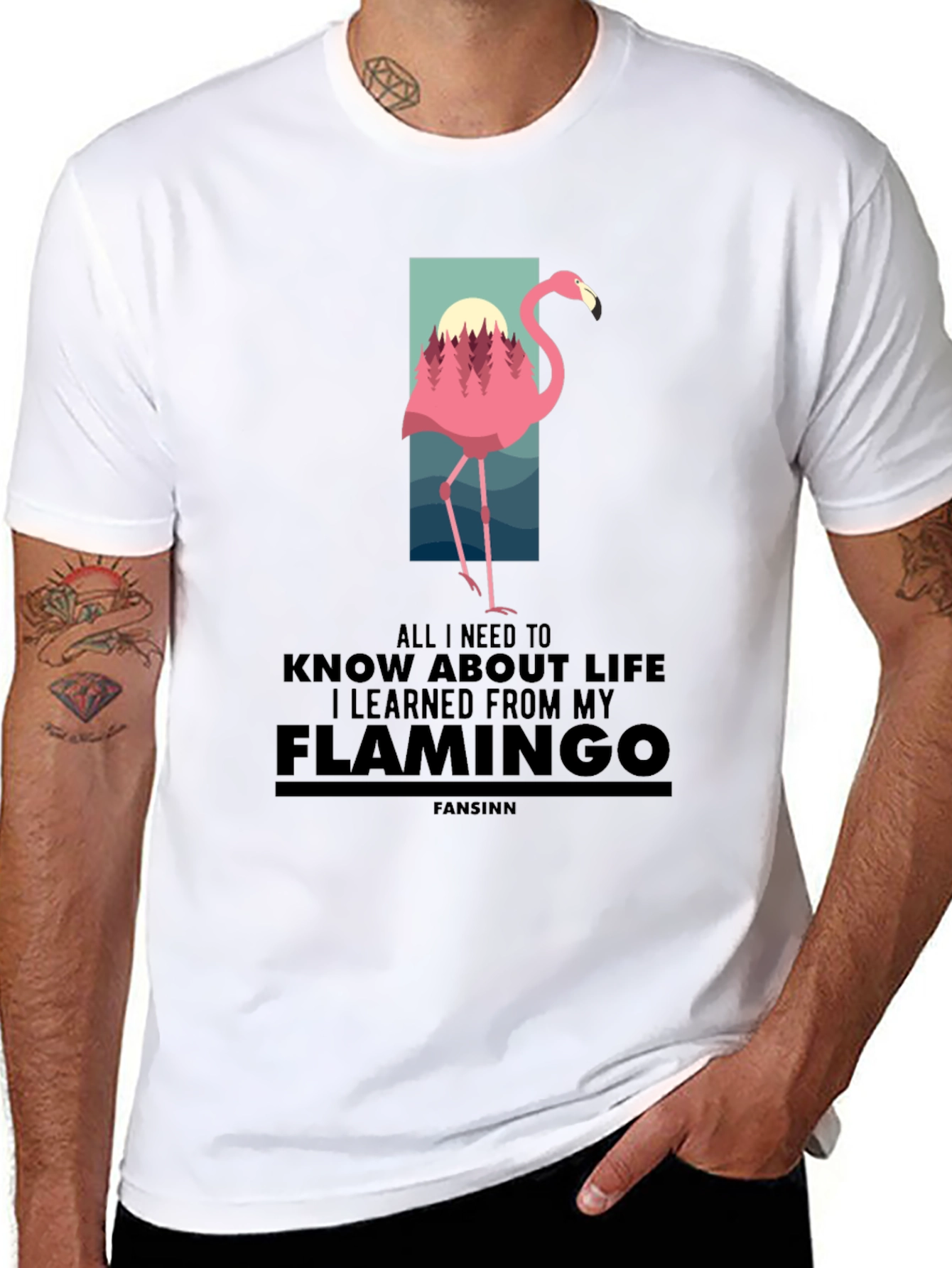 Flamingo Graphic Print Black T-Shirt