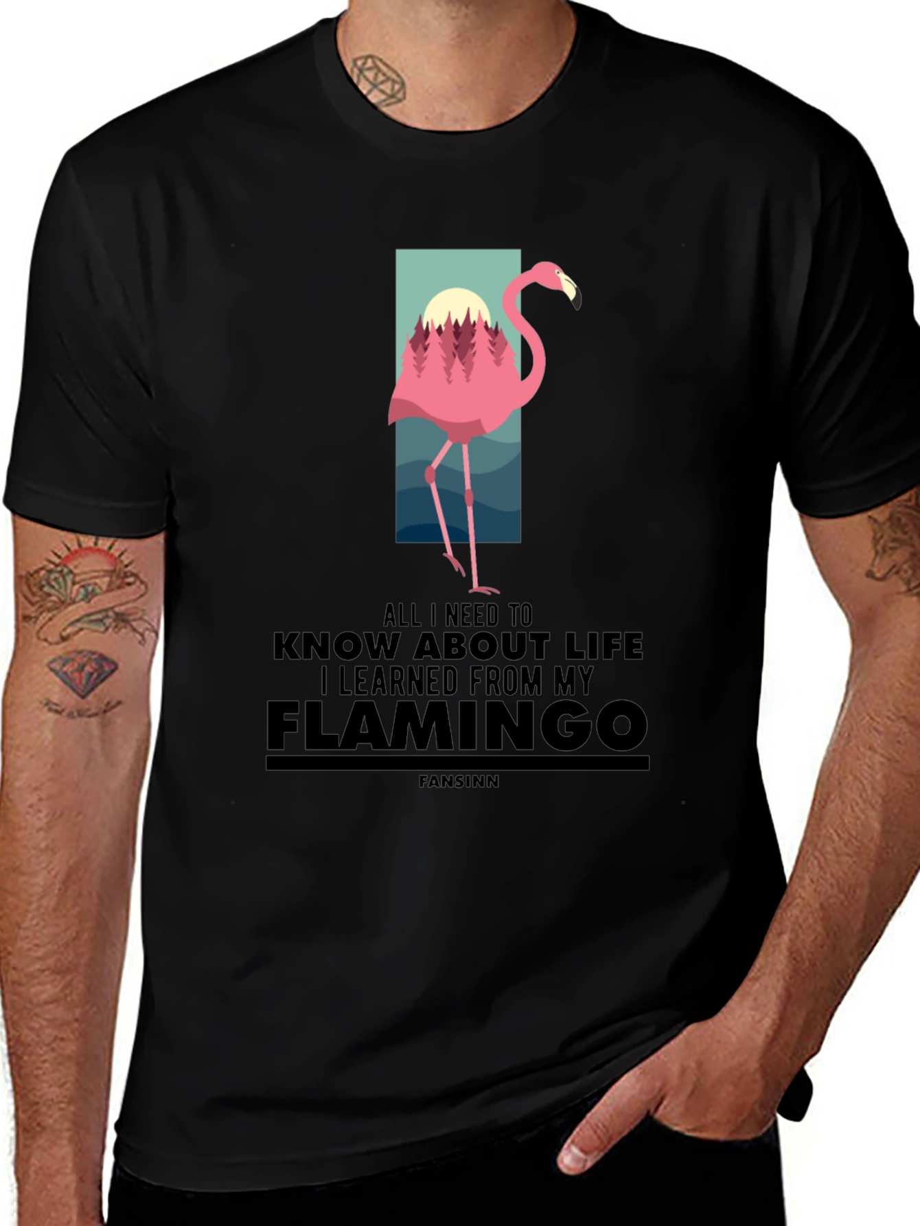 Flamingo Graphic Print Black T-Shirt