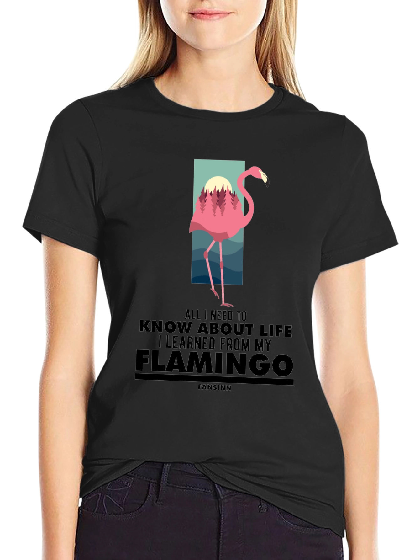 Flamingo Graphic Print Black T-Shirt