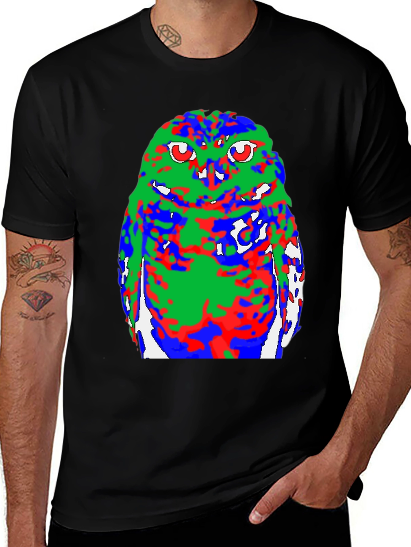 Abstract Owl Graphic Black T-Shirt